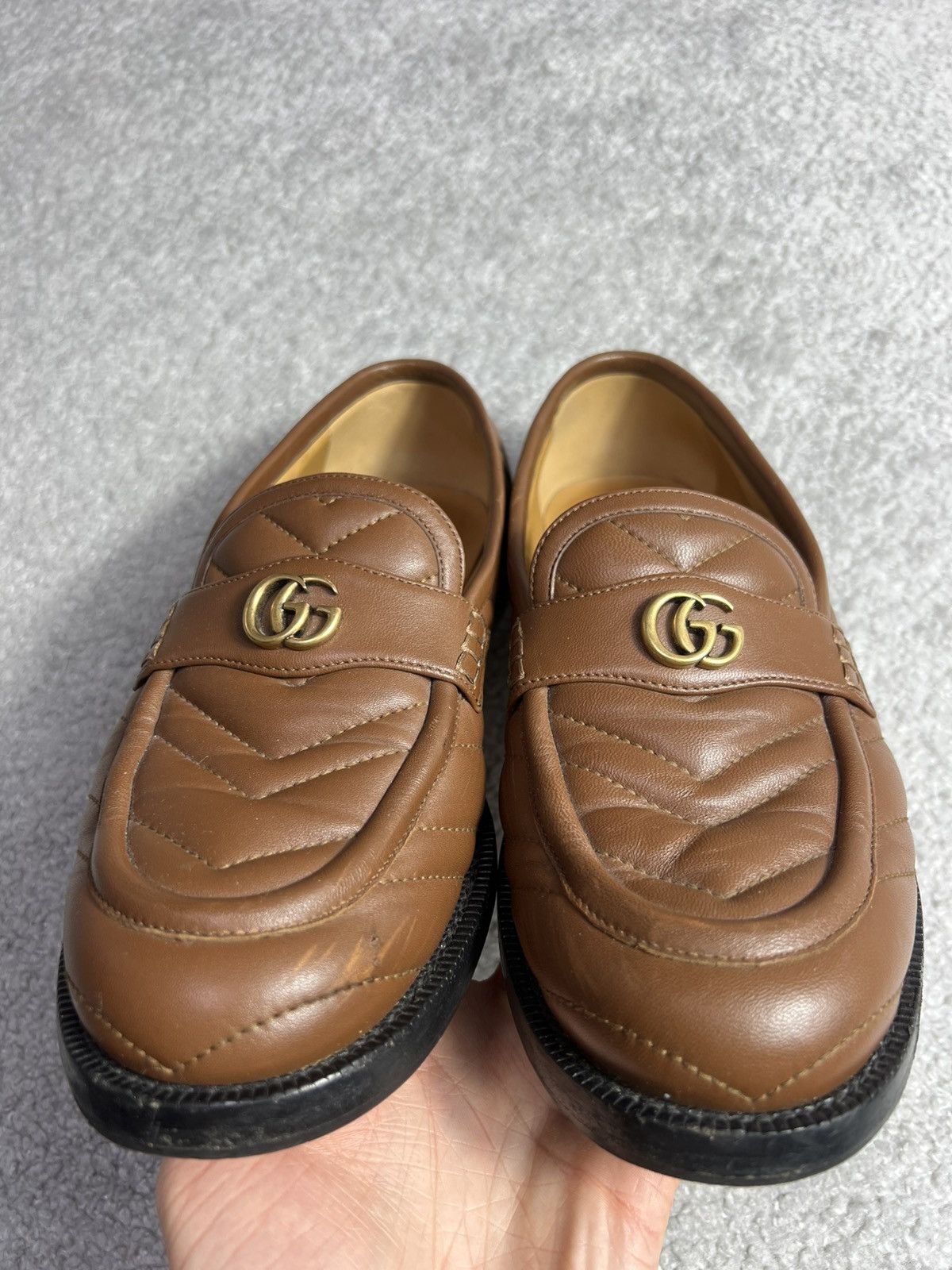 Gucci Gucci Brown Quilted Leather Marmont Loafers Size US 7 / EU 40 - 8 Thumbnail