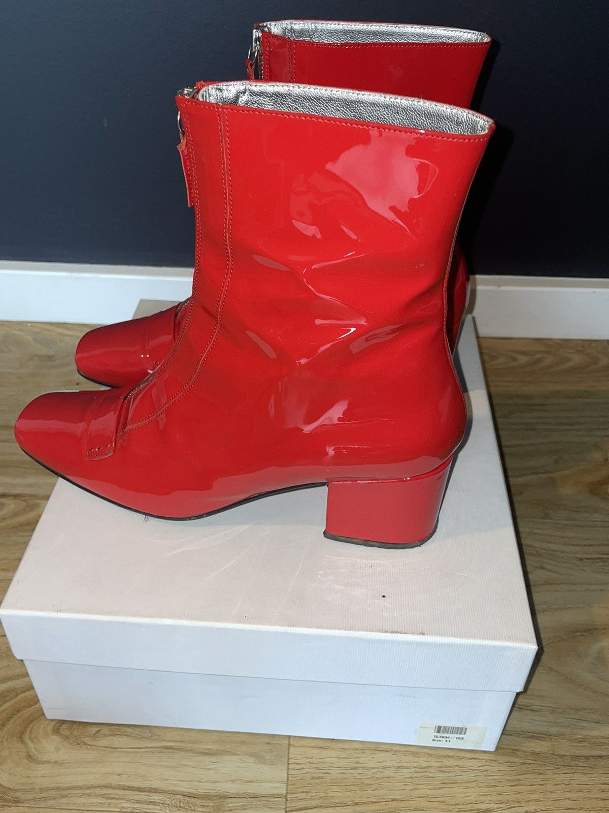 DORA TEYMUR DORATEYMUR Candy Apple Red Patent Leather Ankle Boot Size US 11 / IT 41 - 3 Thumbnail
