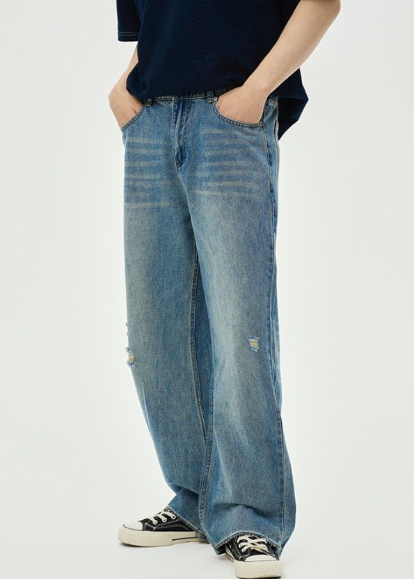 Jean Men's American-Style Washed Distressed Jeans Size US 32 / EU 48 - 3 Thumbnail