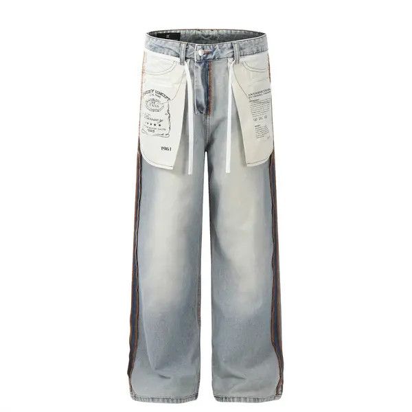 Japanese Brand Street men's loose hip-hop straight stitching washed jeans Size US 32 / EU 48 - 7 Thumbnail
