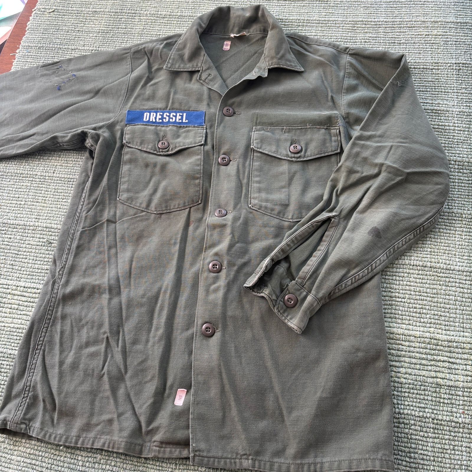 Vintage 60s Vtg OG-107 Green US Army Vietnam Fatigue Shirt Dressel Size US L / EU 52-54 / 3 - 7 Thumbnail
