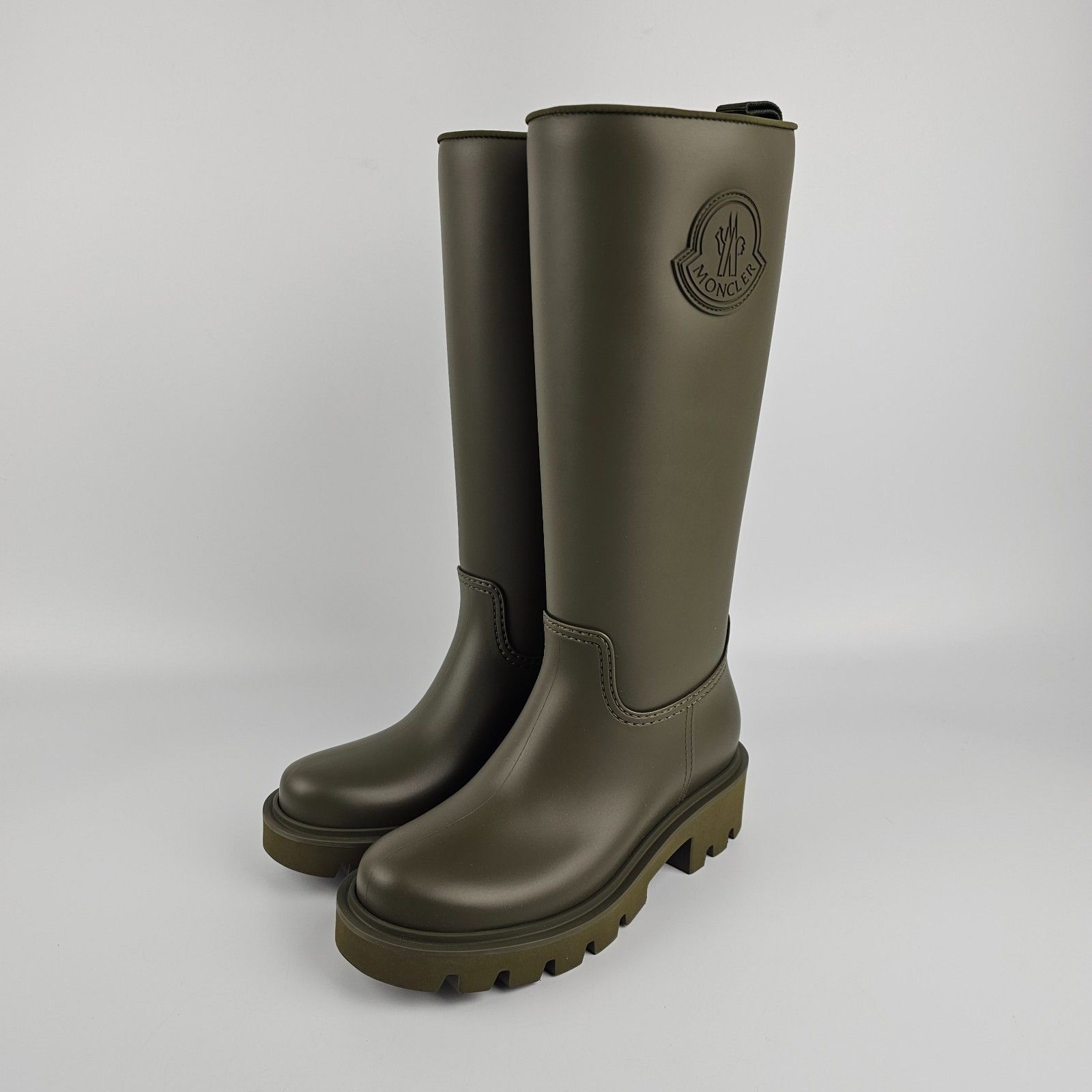 MONCLER Kickstream Bronze Olive Rain Boots New (Women's size