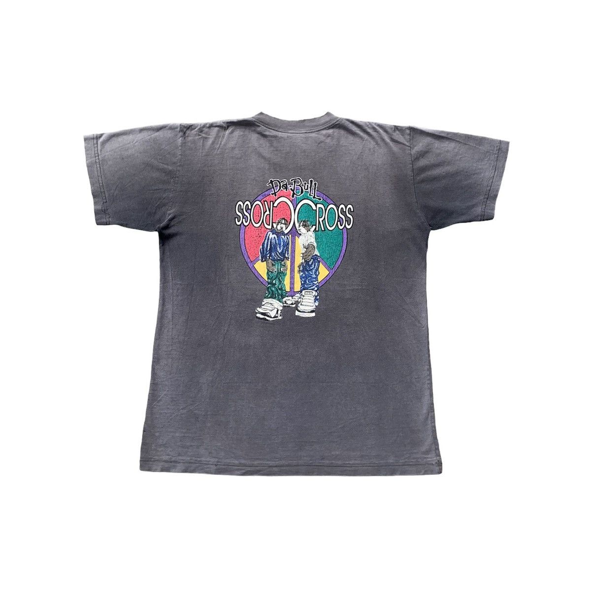 image of Vintage Thrashed Cross Colours Hip Hop Sun Faded Tshirt in Faded Black, Men's (Size Large)