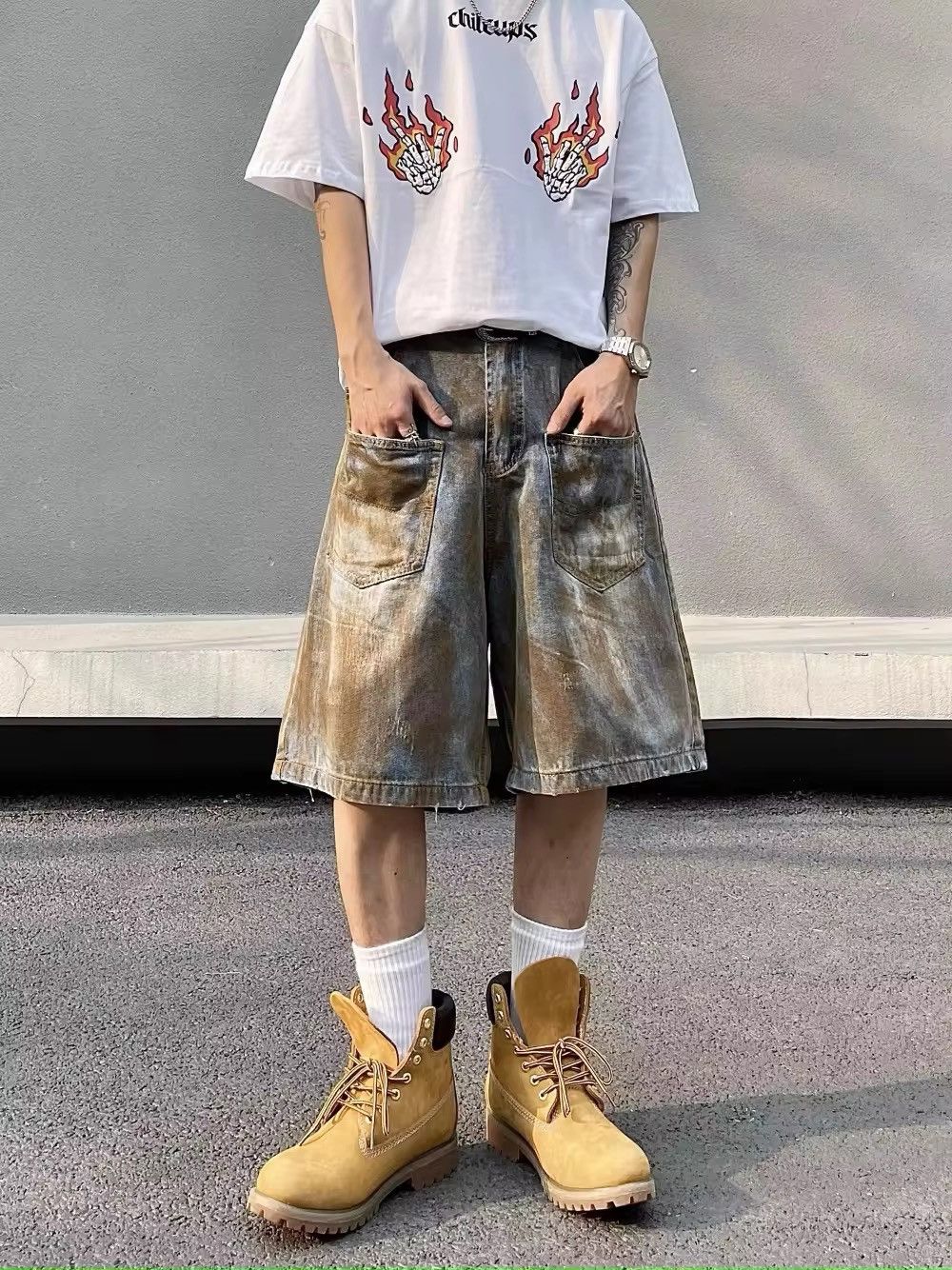 Designer × Vintage Dirty Washed Design Multiple Pockets Jorts Shorts y2k Size US 31 - 2 Thumbnail