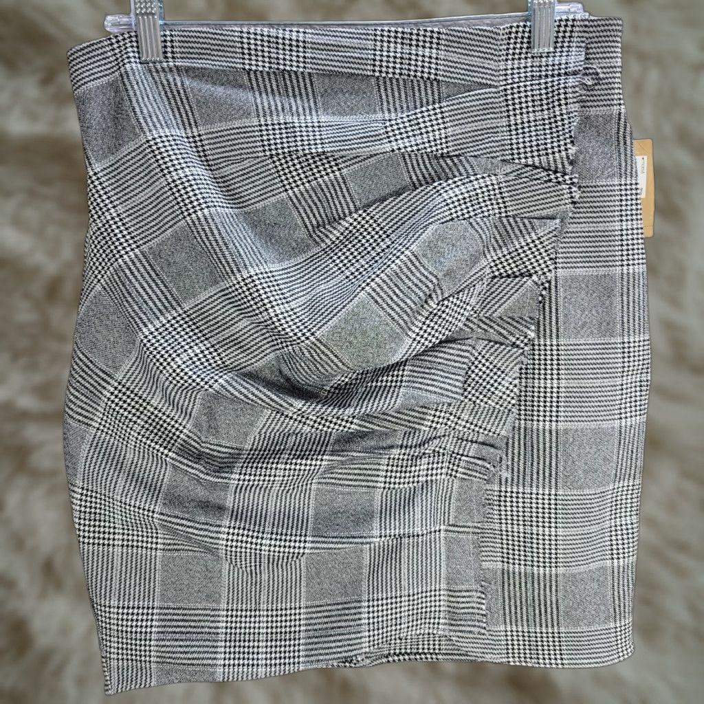 Vintage RACHEL Roy Gray Houndstooth Plaid Gathered Mini Skirt Viscose Size 10 NWT Size 32" / US 10 / IT 46 - 1 Thumbnail