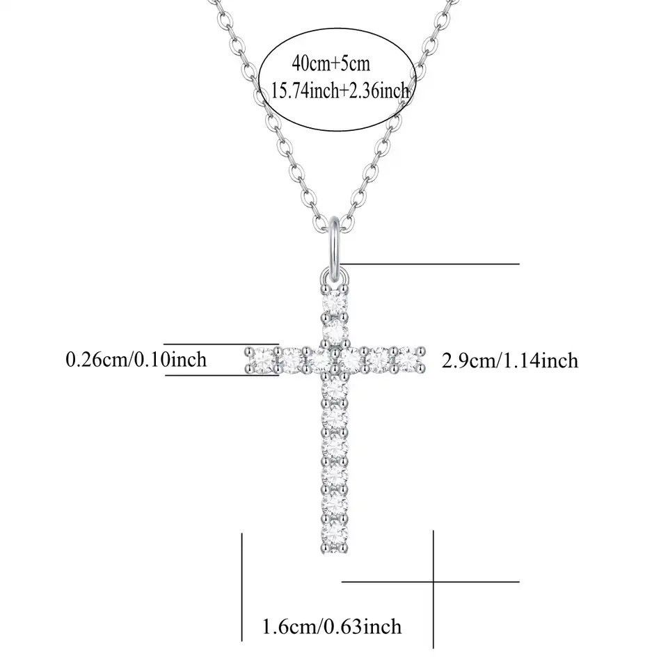 Jewelry 925 Sterling Silver Moissanite Cross Necklace Size ONE SIZE - 5 Thumbnail