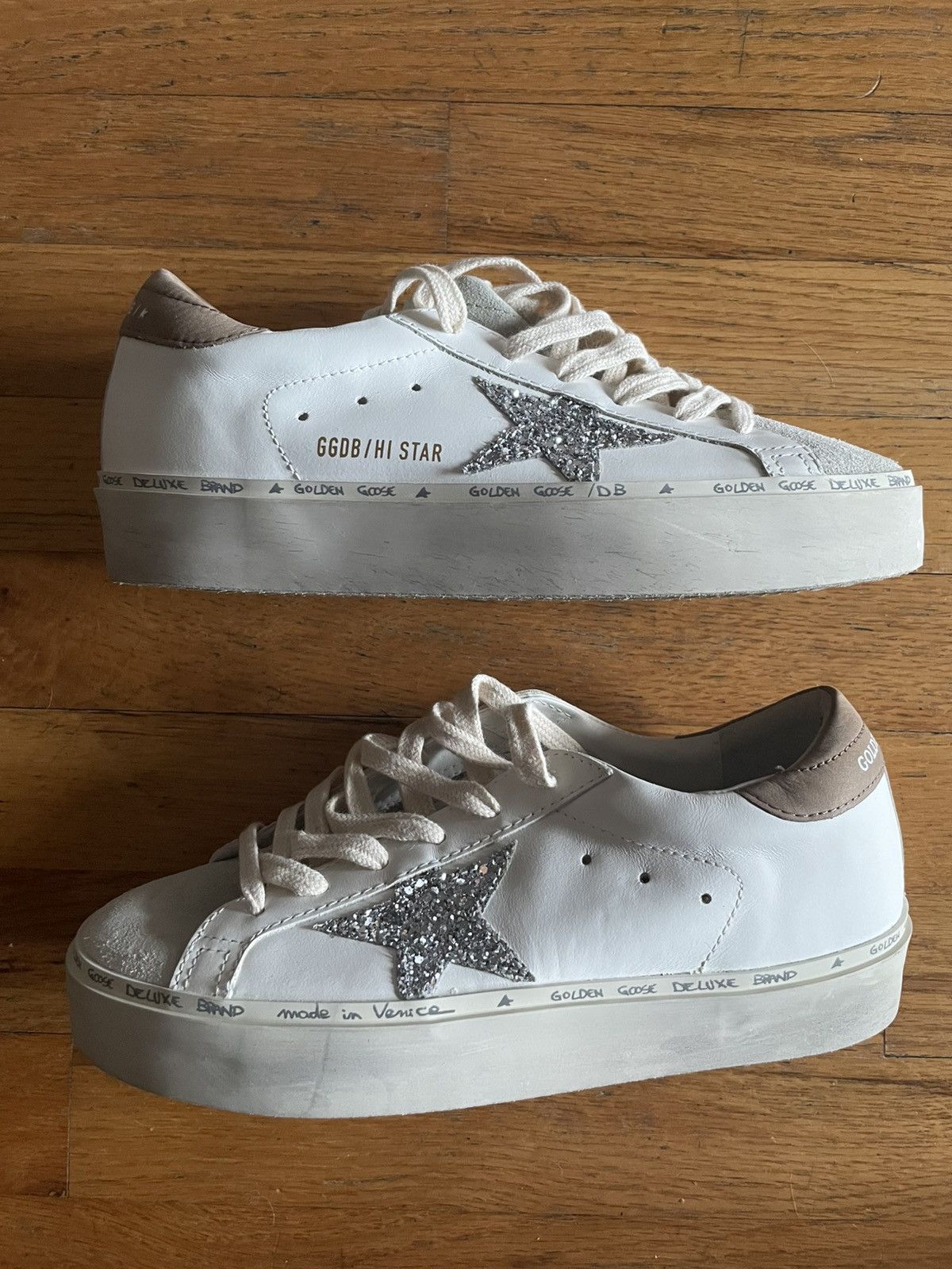 Golden Goose Women s Hi Star Sneakers Silver Glitter Star Footwear