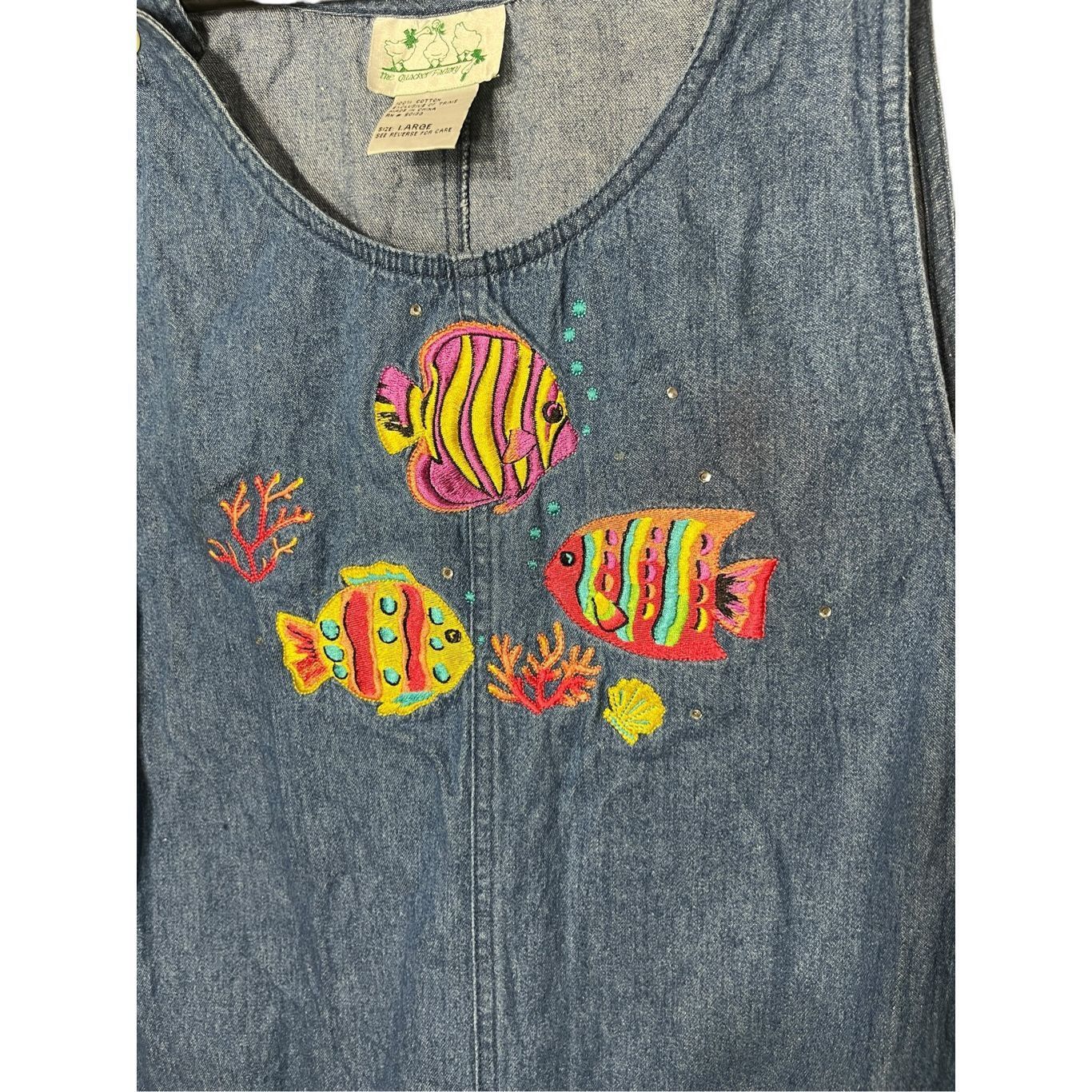 Other Vintage The Quaker Factory Denim Embroidered Fish Sleeveless Size L / US 10 / IT 46 - 5 Thumbnail