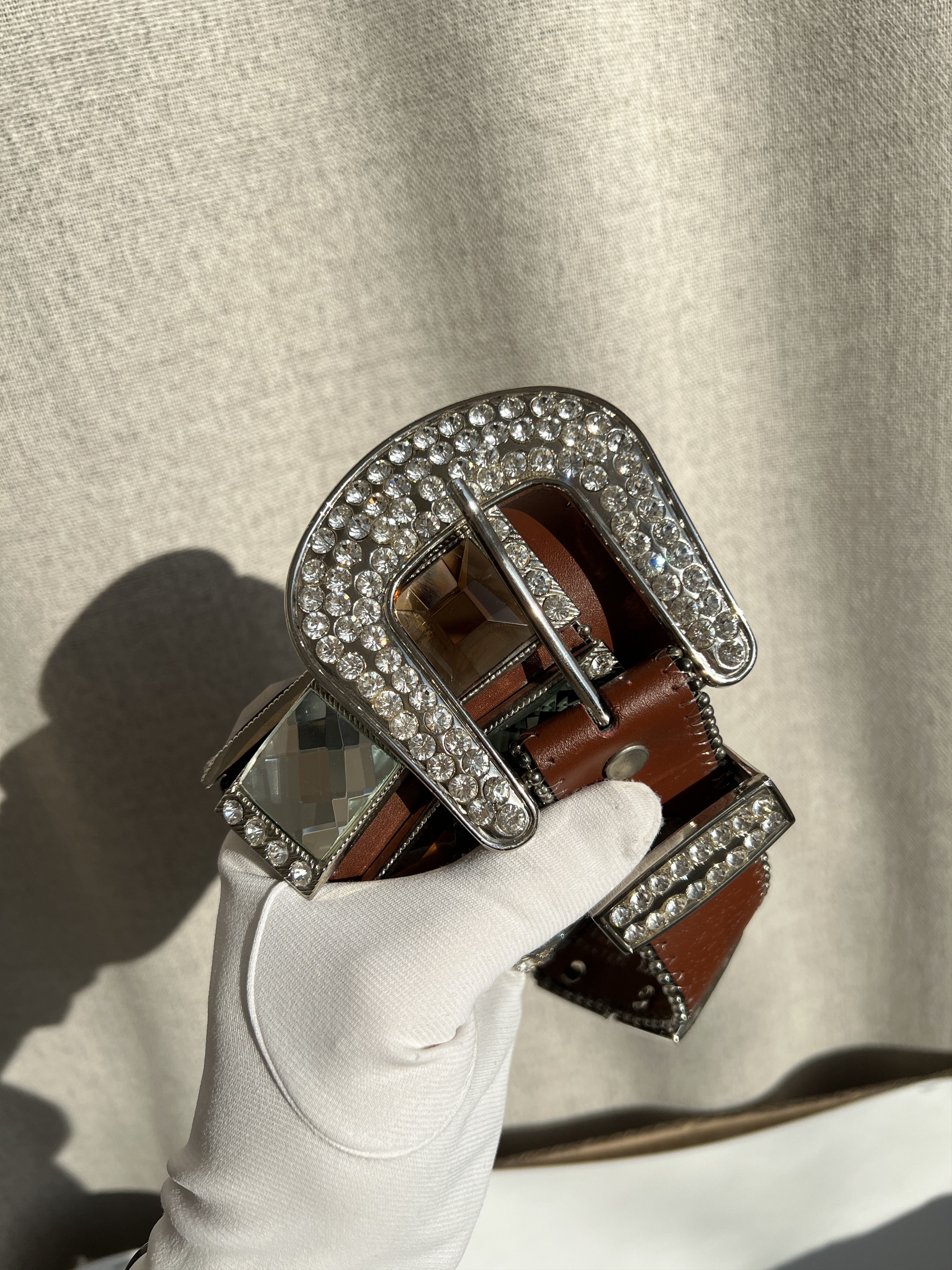 Vintage Y2K Heavy Rhinestones Crystals Leather Belt BB Simon Style Size ONE SIZE - 4 Thumbnail