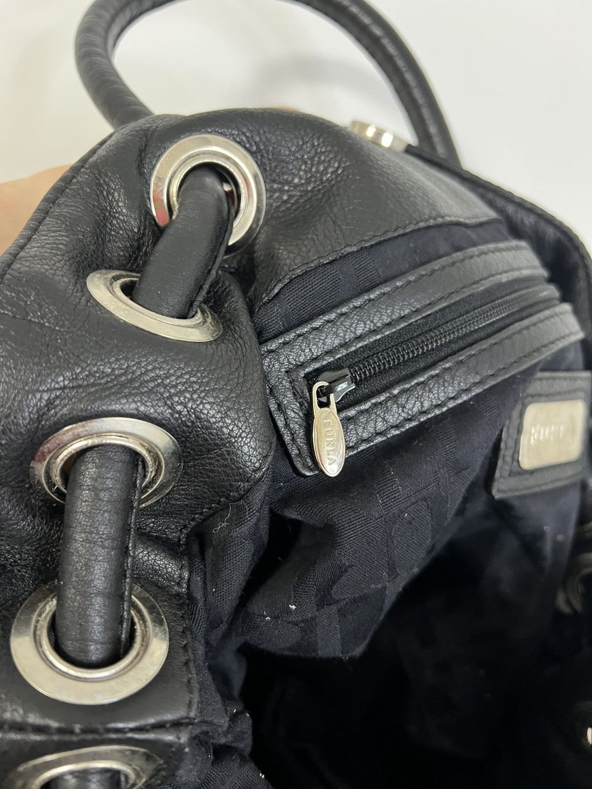 Furla Furla black satin bag double leather handles Size ONE SIZE - 6 Thumbnail