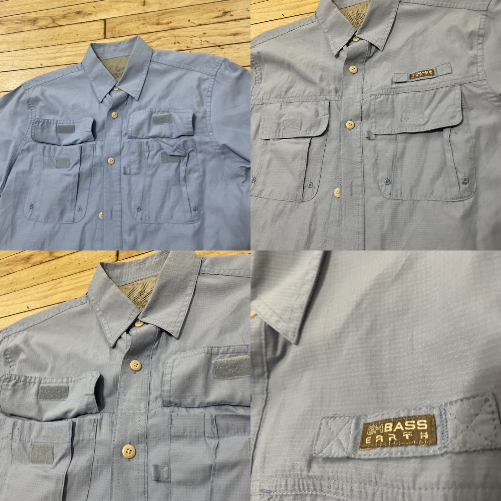 Vintage G.H. Bass & Co. Hiking Shirt Mens S Light Blue Check Ripstop Button-Up Short Sleeve Casual Workwear Size US S / EU 44-46 / 1 - 9 Thumbnail