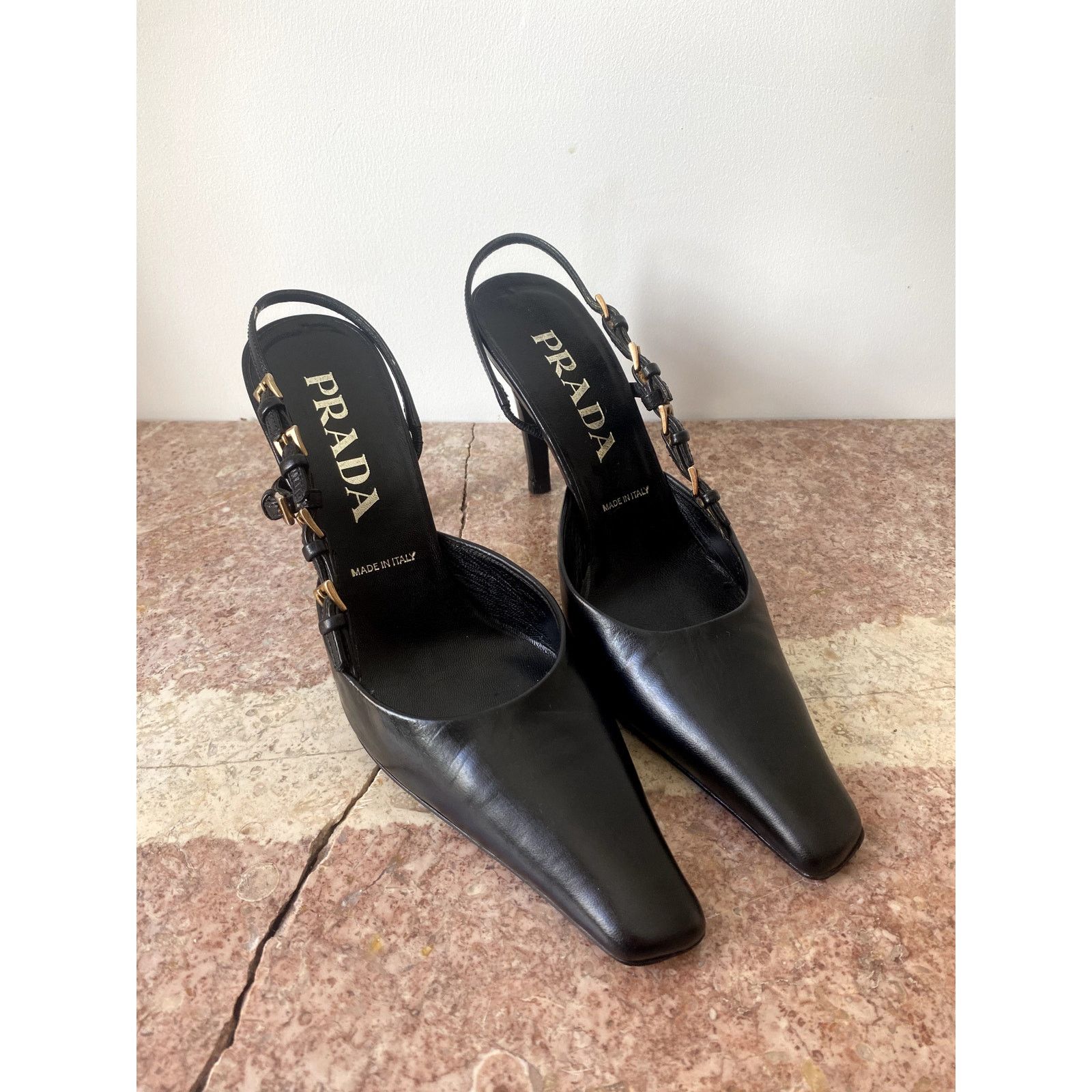 Prada Prada late-’90s multi-buckle square-toe slingback pumps Size US 5.5 / IT 35.5 - 1 Thumbnail