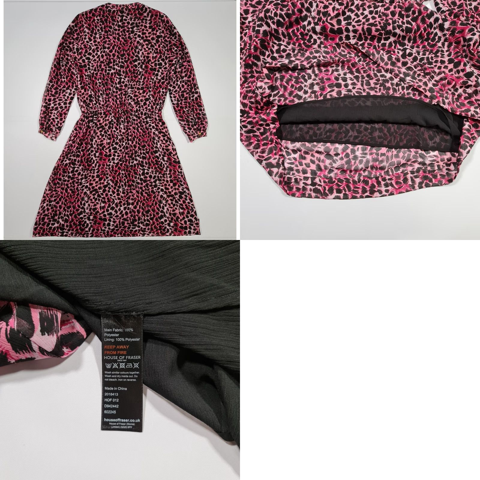 Vintage Biba Womens Midi Dress Pink 14 UK Long Sleeve Tiger Animal Print A-Line Dress Ladies Size XL / US 12-14 / IT 48-50 - 8 Thumbnail