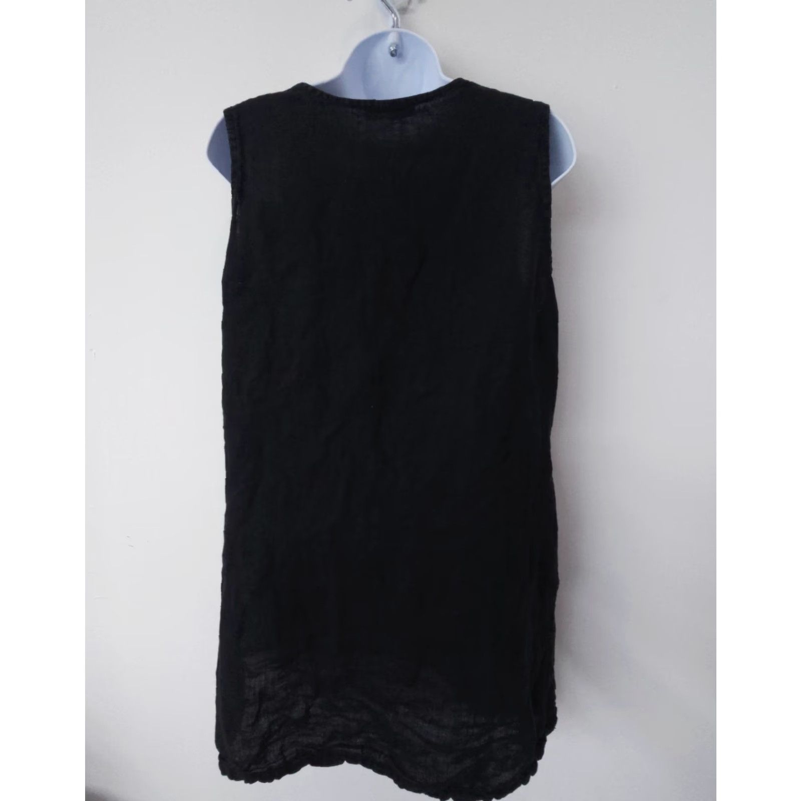 Vintage JOT Tunic Shirt Blouse Women One Size Black Linen Sleeveless V-Neck Knit Solid Made in Italy Size ONE SIZE - 3 Thumbnail