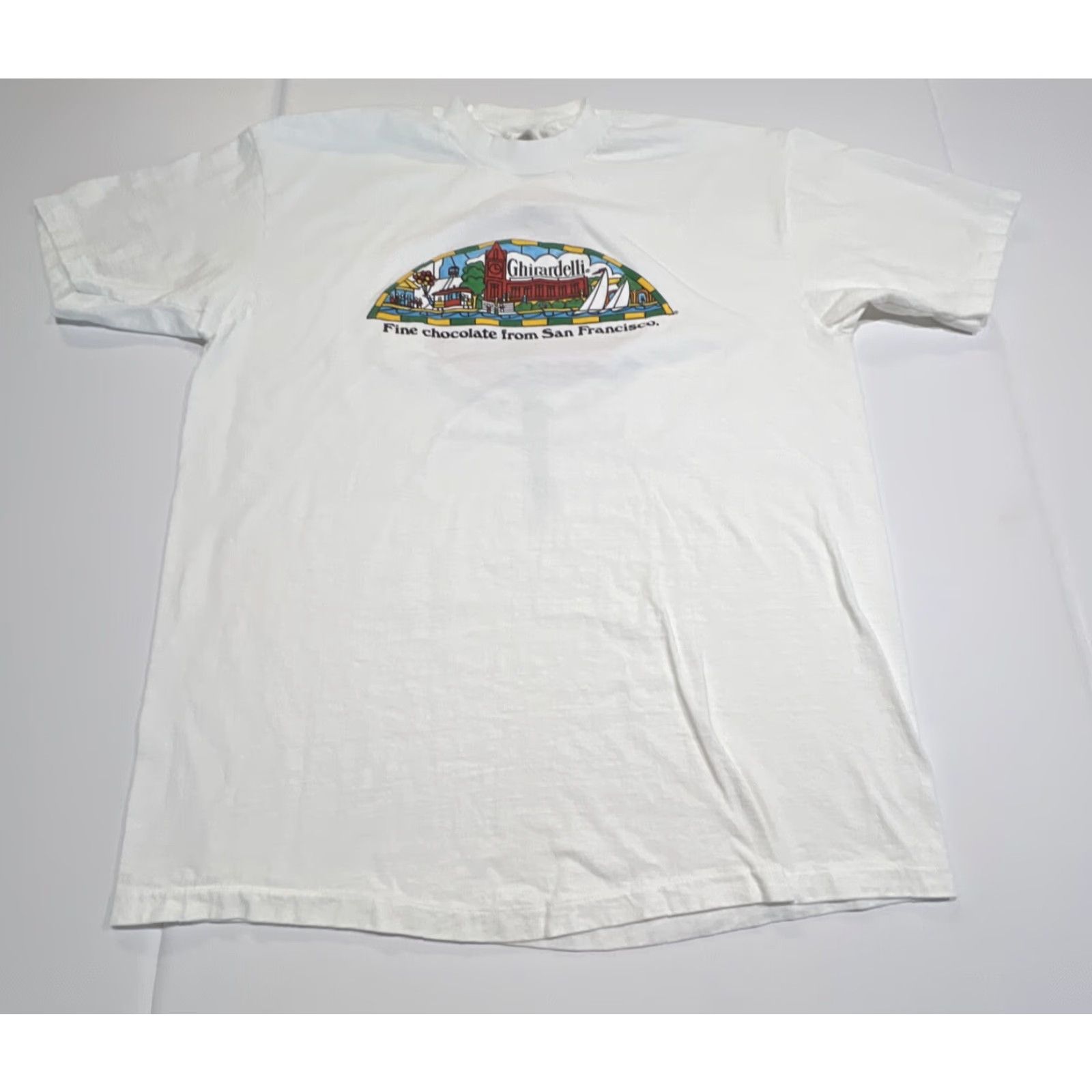 Hanes VINTAGE Hanes Ghirardelli Graphic Tee XL White 90s Fine Chocolate San Francisco Mens Unisex Size US XL / EU 56 / 4 - 3 Thumbnail