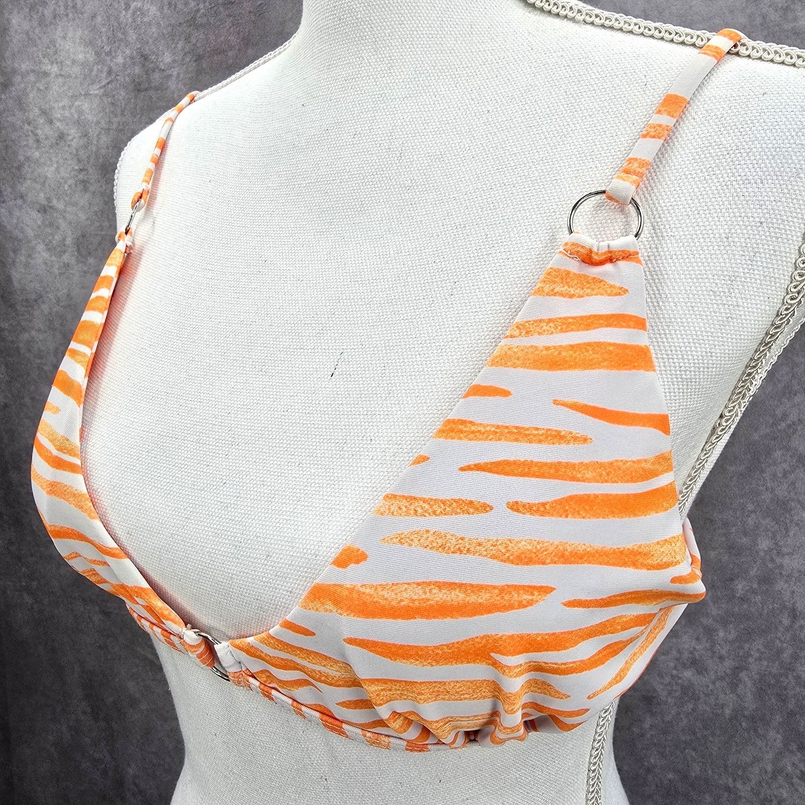 Shein Shein Orange White Stripe Triangle String Bikini Top Medium Size ONE SIZE - 4 Thumbnail