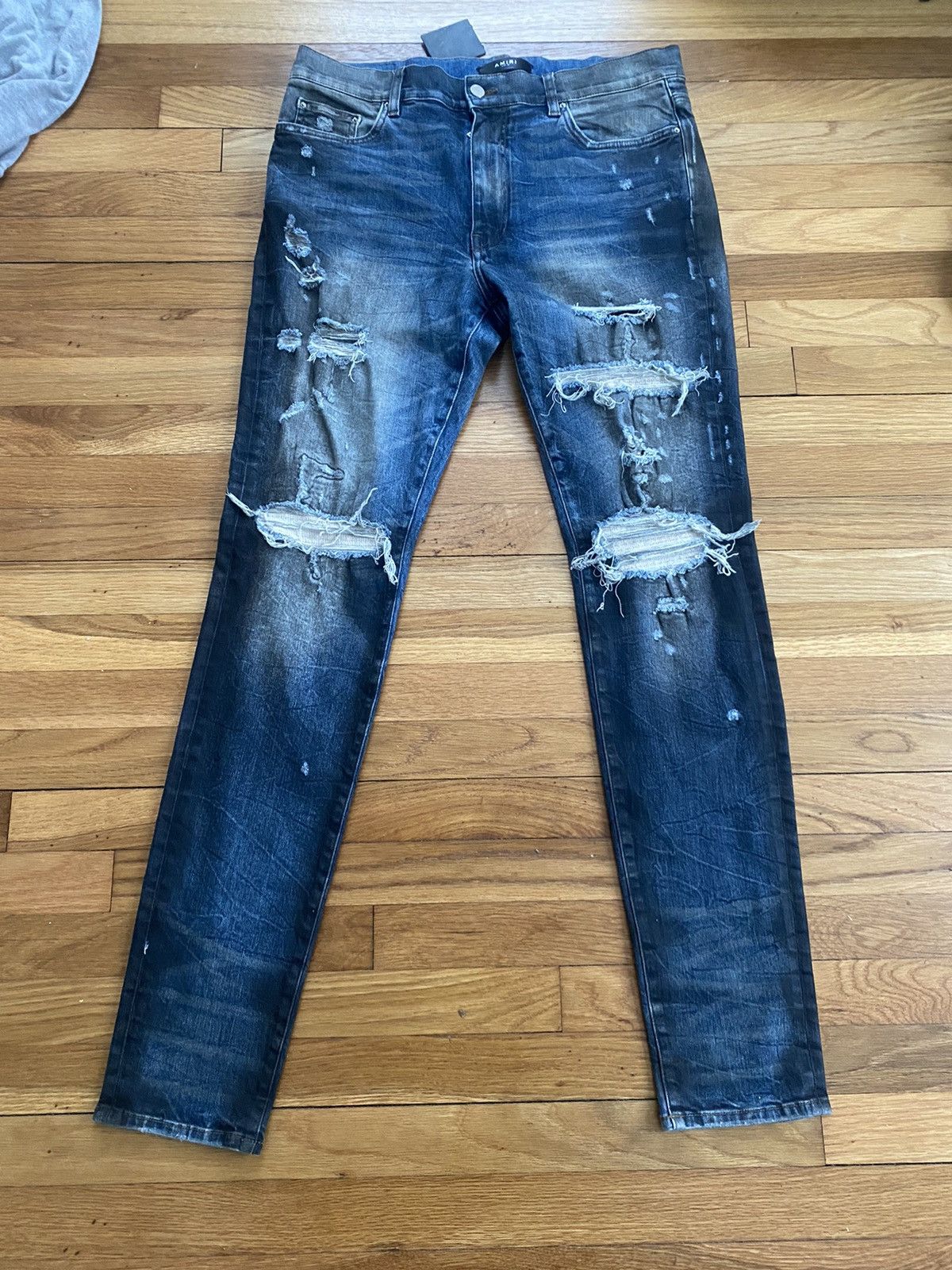 image of Amiri Dirty Indigo Cashmere Patch Mx1 Distressed Denim, Men's (Size 36)