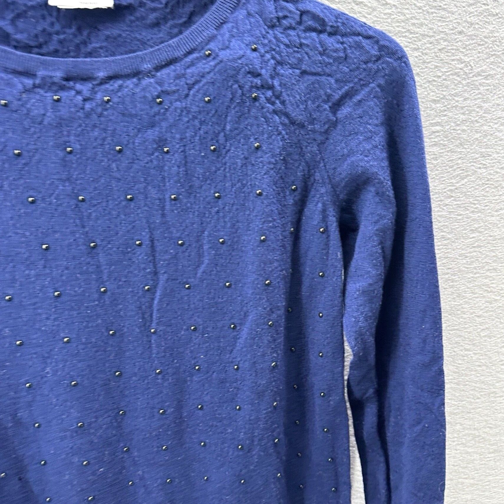 Vintage Akris Punto Sweater Womens 10 Blue Wool Long Sleeve Crew Neck Classic Designer Pullover Size L / US 10 / IT 46 - 3 Thumbnail