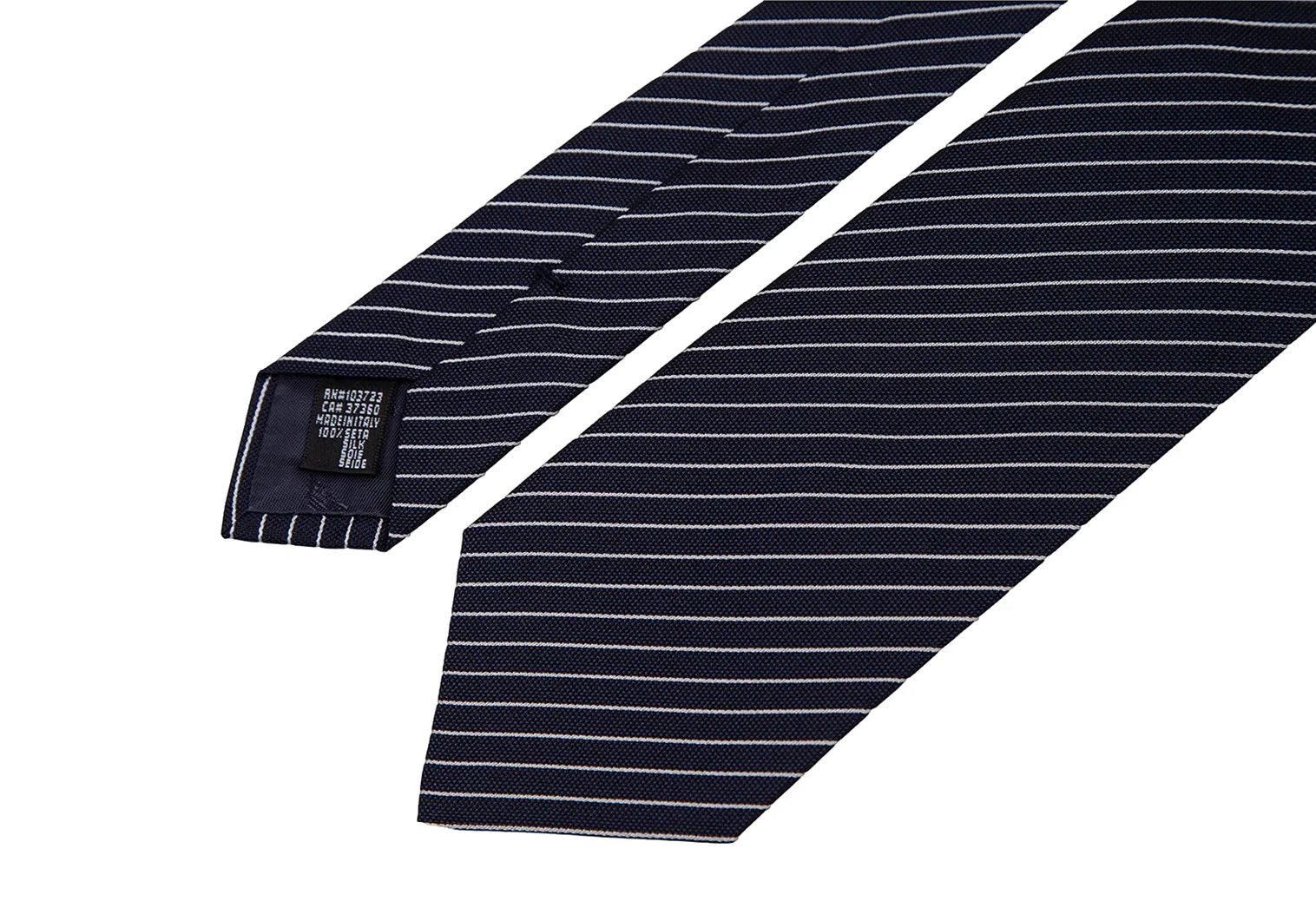 Emporio Armani Silk Regimental Tie in Navy and White Size ONE SIZE - 4 Thumbnail