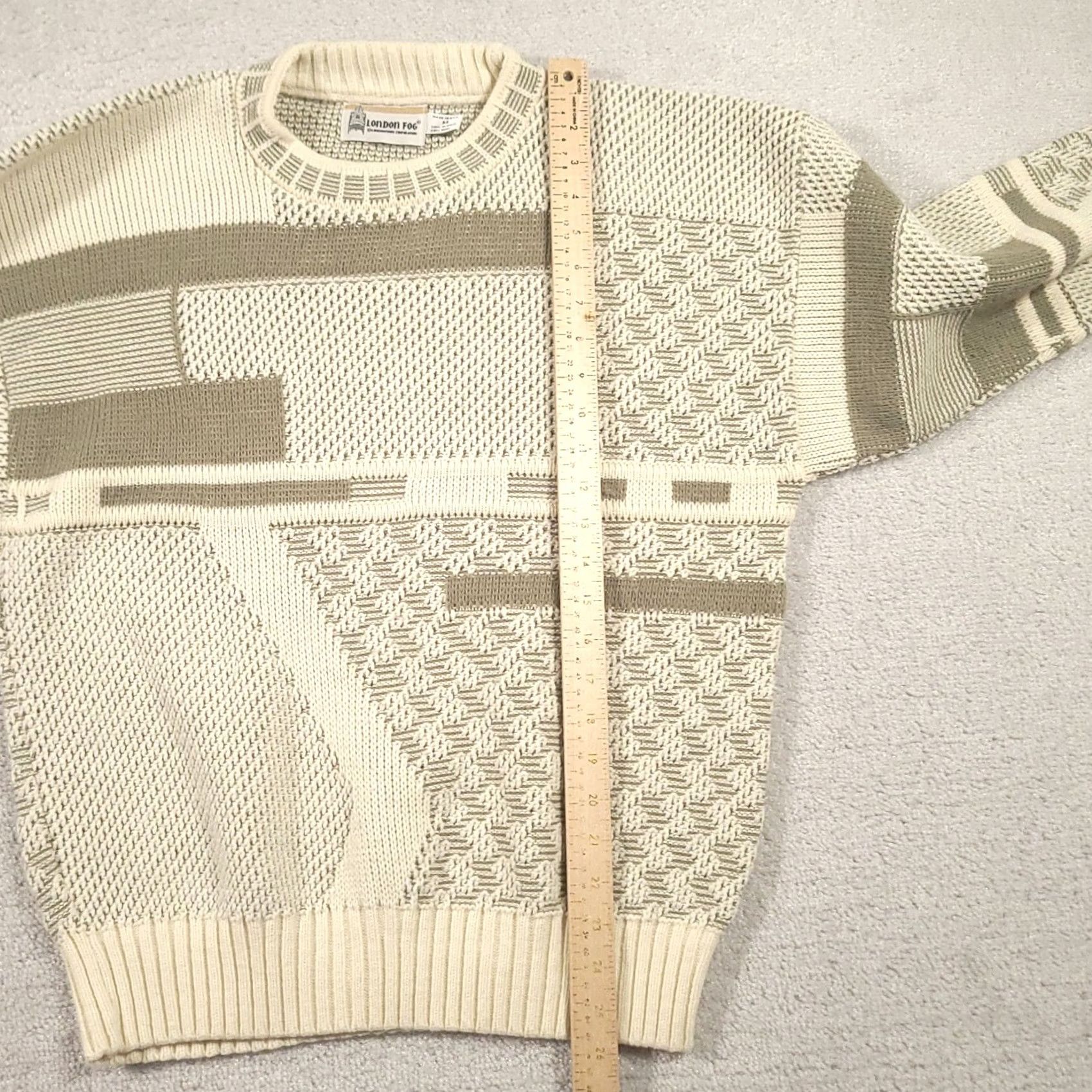 London Fog VINTAGE London Fog Sweater Mens M Wool Beige Geometric Crewneck Pullover 90s Size US L / EU 52-54 / 3 - 5 Thumbnail