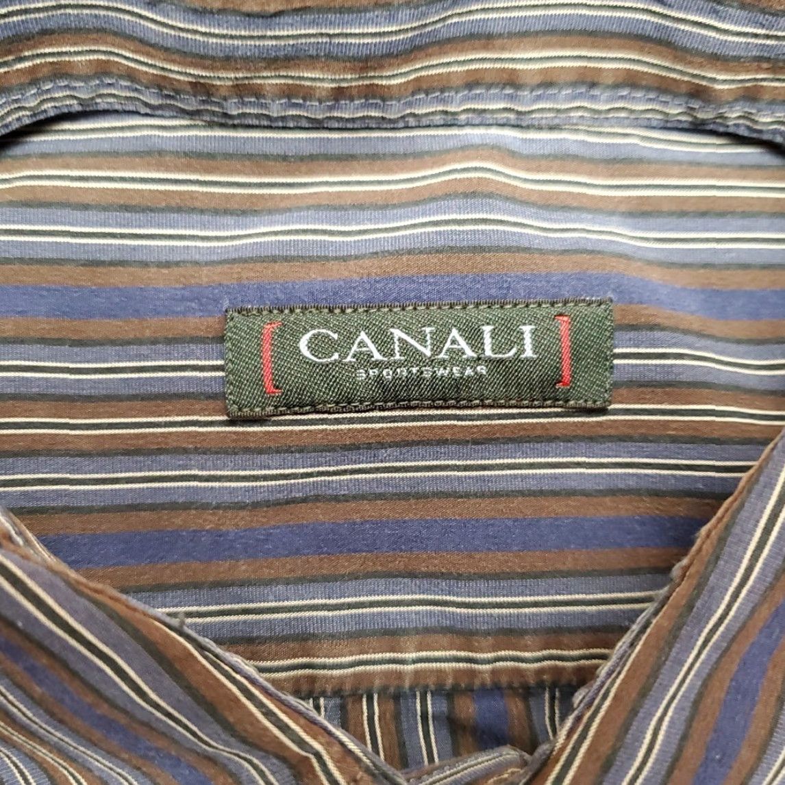 Canali VINTAGE Canali Shirt Mens M Brown Striped Long Sleeve Button Casual Made in Italy Size US M / EU 48-50 / 2 - 4 Thumbnail