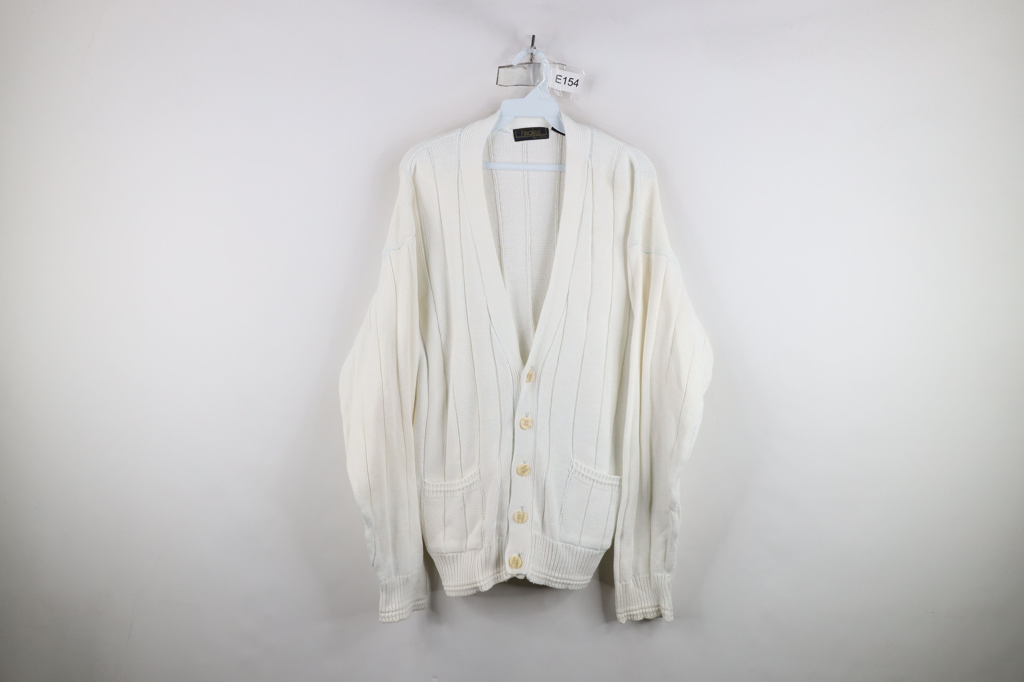 Vintage Vintage 90s Streetwear Ribbed Knit Cardigan Sweater White Size US M / EU 48-50 / 2 - 1 Thumbnail