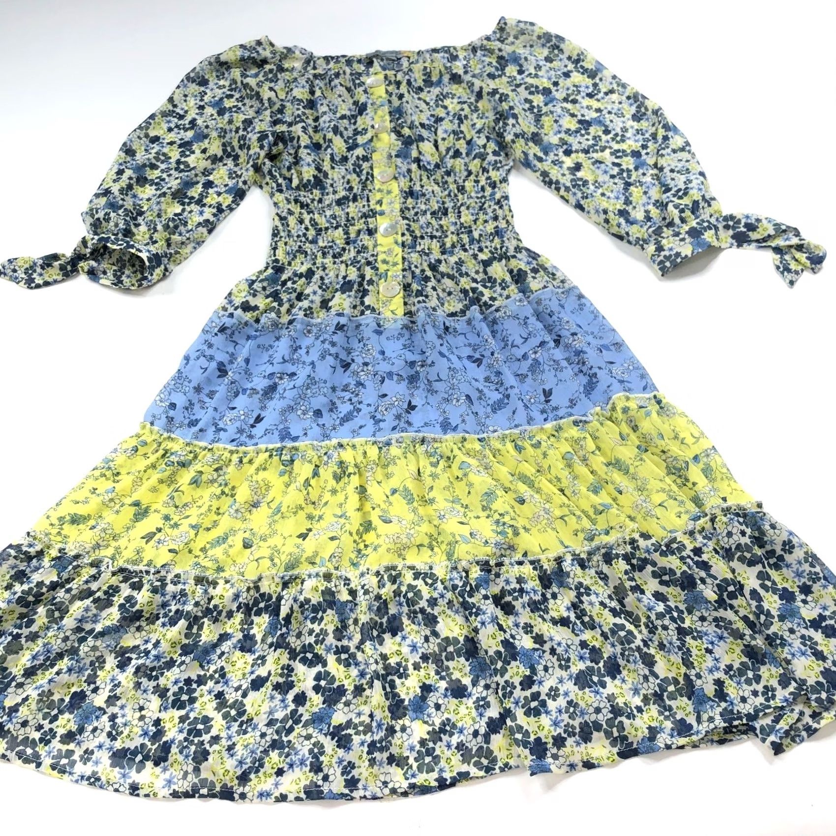 Vintage Figueroa & Flower MED Sheer Smock BOHO Above Knee Dress Floral Pattern Mini Shirt Sleeve 3/4 Polyester Women XS? (Cannot determine size) Size M / US 6-8 / IT 42-44 - 6 Thumbnail