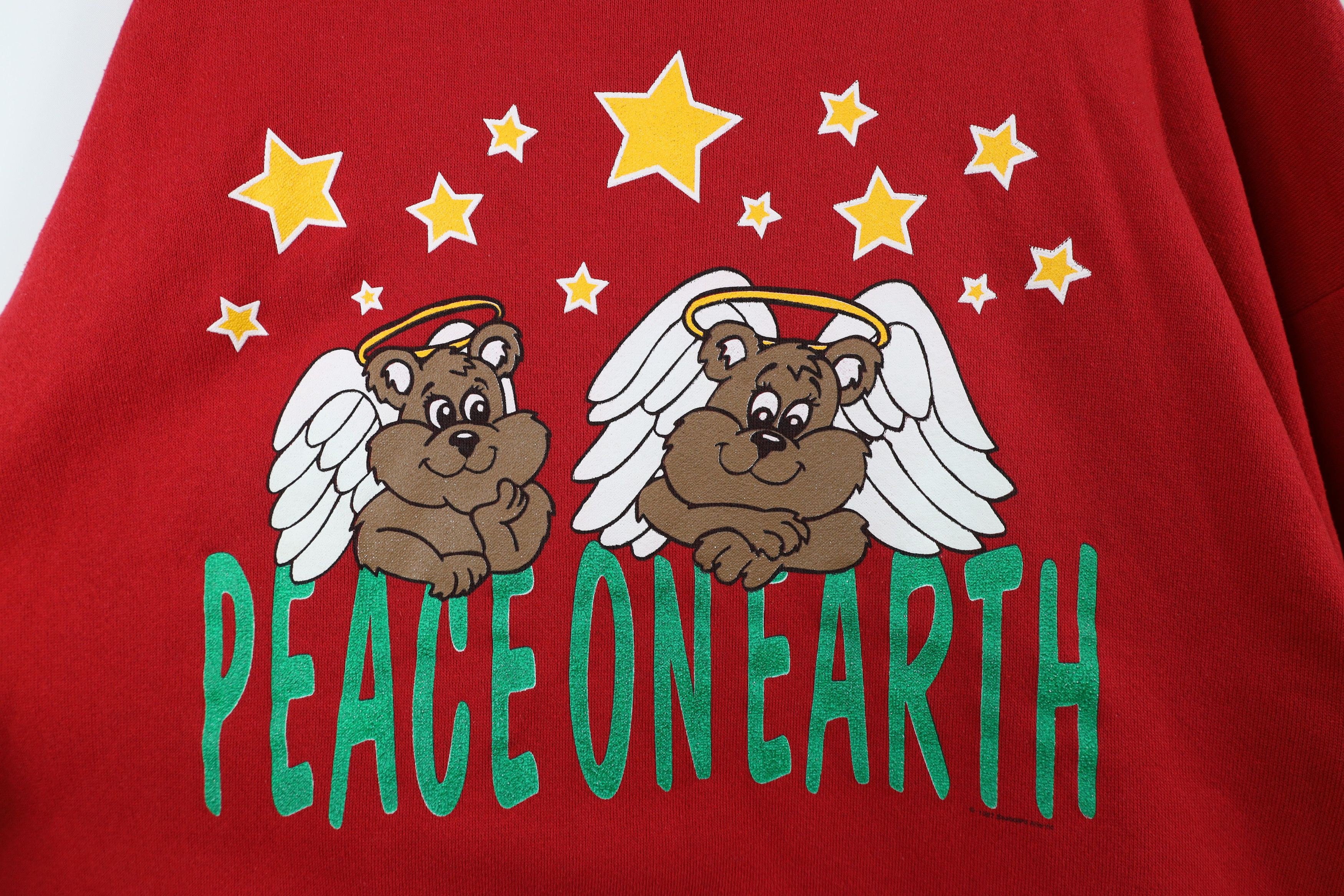 Vintage Vintage 90s Streetwear Peace On Earth Angel Bear Sweatshirt Size XL / US 12-14 / IT 48-50 - 4 Thumbnail