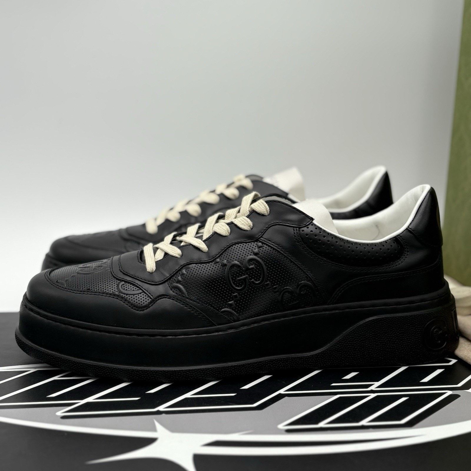Gucci Gucci GG Embossed ' Black Leather ' | BRAND NEW! Size US 13 / EU 46 - 1 Thumbnail