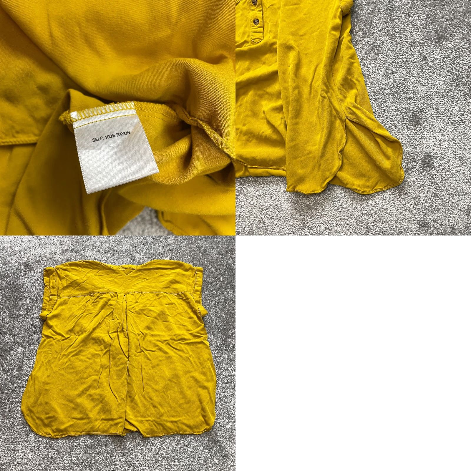Vintage Rose + Olive Blouse Shirt Womens 1X Yellow Rolled Cuff Cap Sleeves Soft Rayon V-Neck Pullover Short Sleeve Lace BLAUSE? Size XL / US 12-14 / IT 48-50 - 8 Thumbnail