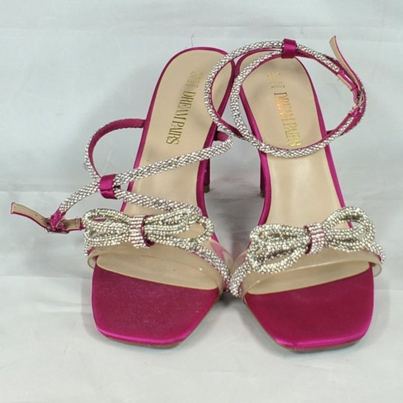 Other Dream Pair Fuchsia Opentoe Heels Crystal Bow Ankle Strap 9.5 Size US 9.5 / IT 39.5 - 5 Thumbnail