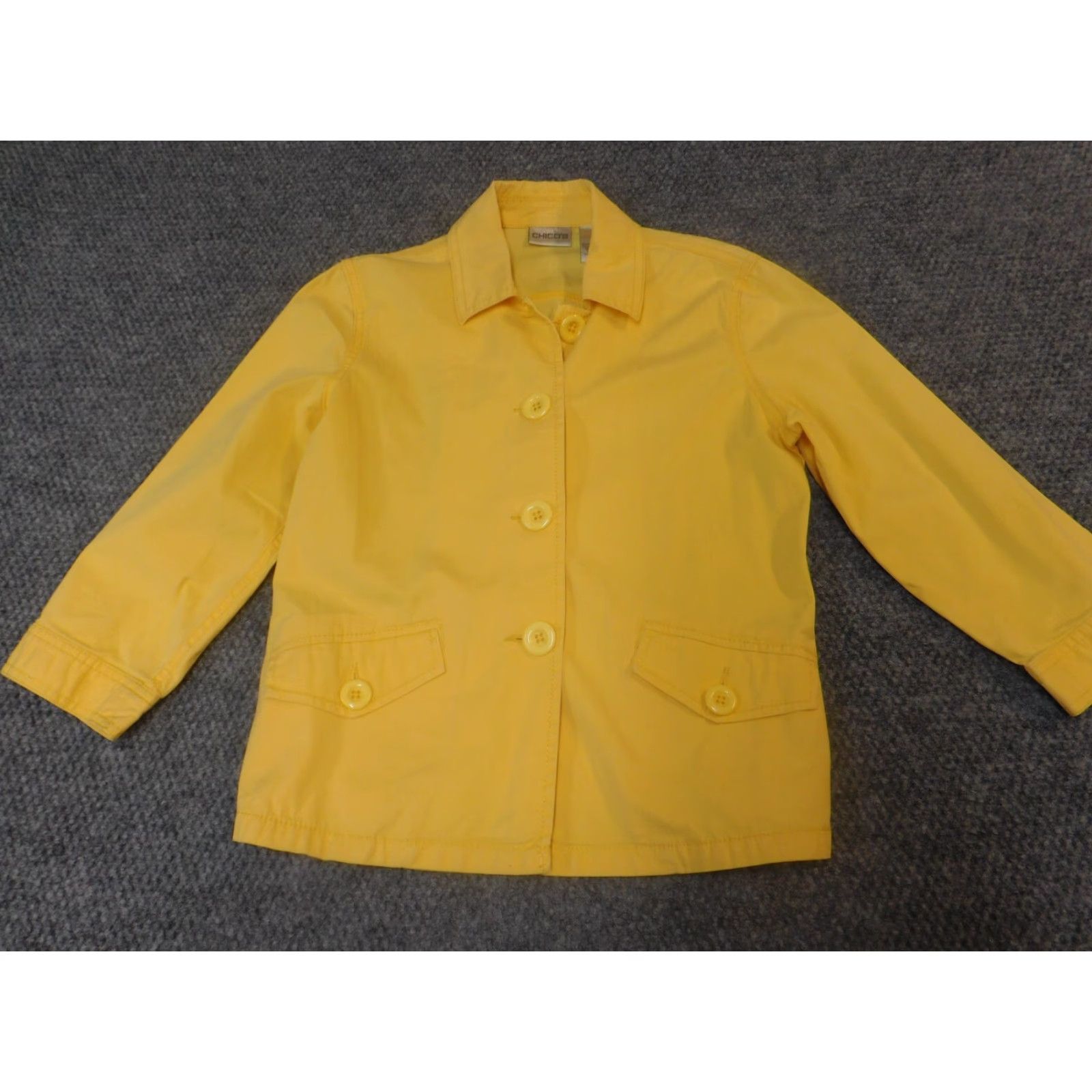 Vintage Chico's Jacket Womens 0 Yellow Button Zip Casual Knit Cotton Blend Size XS / US 0-2 / IT 36-38 - 2 Thumbnail