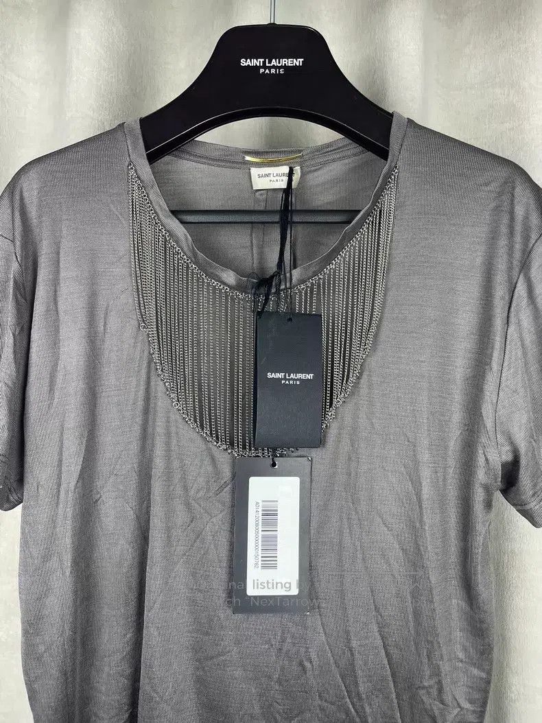 Saint Laurent Paris Saint Laurent Paris Gray Fringe Chain Silk Short Sleeve i Size US L / EU 52-54 / 3 - 3 Thumbnail