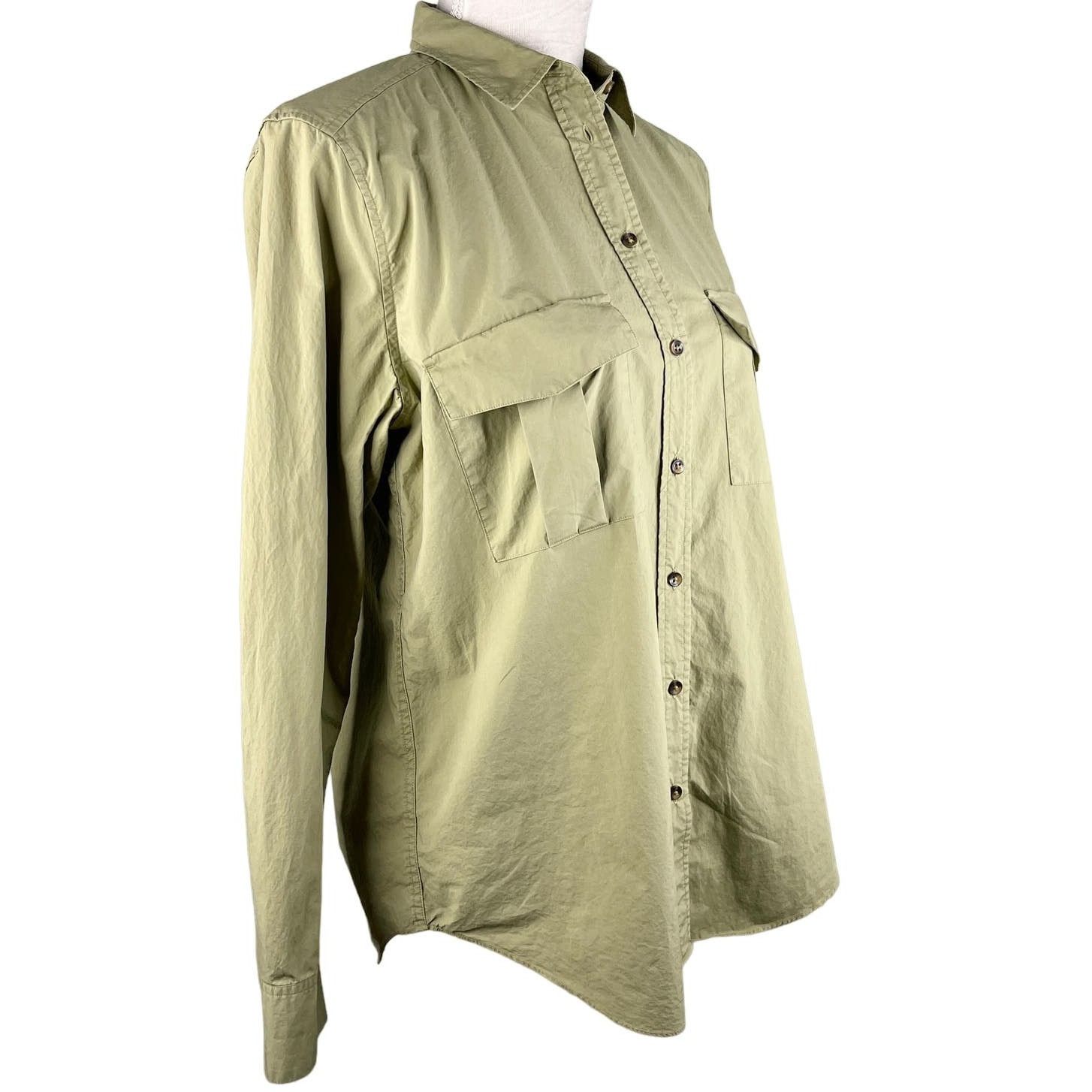 Massimo Dutti Massimo Dutti Blouse Top M Olive Green Button Down Pockets Size M / US 6-8 / IT 42-44 - 11 Thumbnail