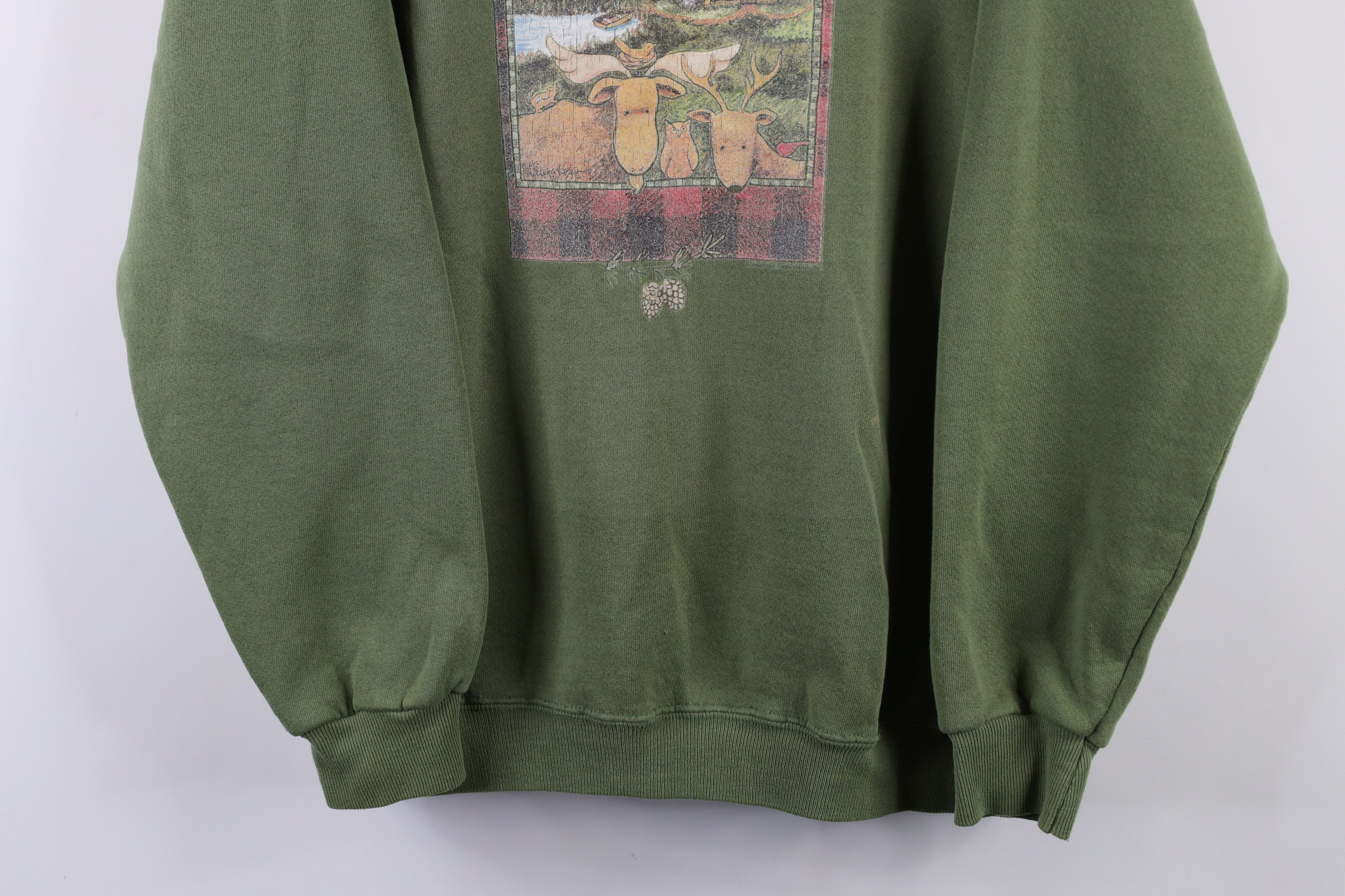 Vintage Vintage 90s Streetwear Nature Deer Cabin Woods Sweatshirt Size XXL / US 16-18 / IT 52-54 - 3 Thumbnail