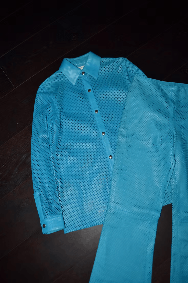 Celine SS2000 by Michael Kors Lambskin Perforated Shirt + Pant Set Size XS / US 0-2 / IT 36-38 - 2 Thumbnail