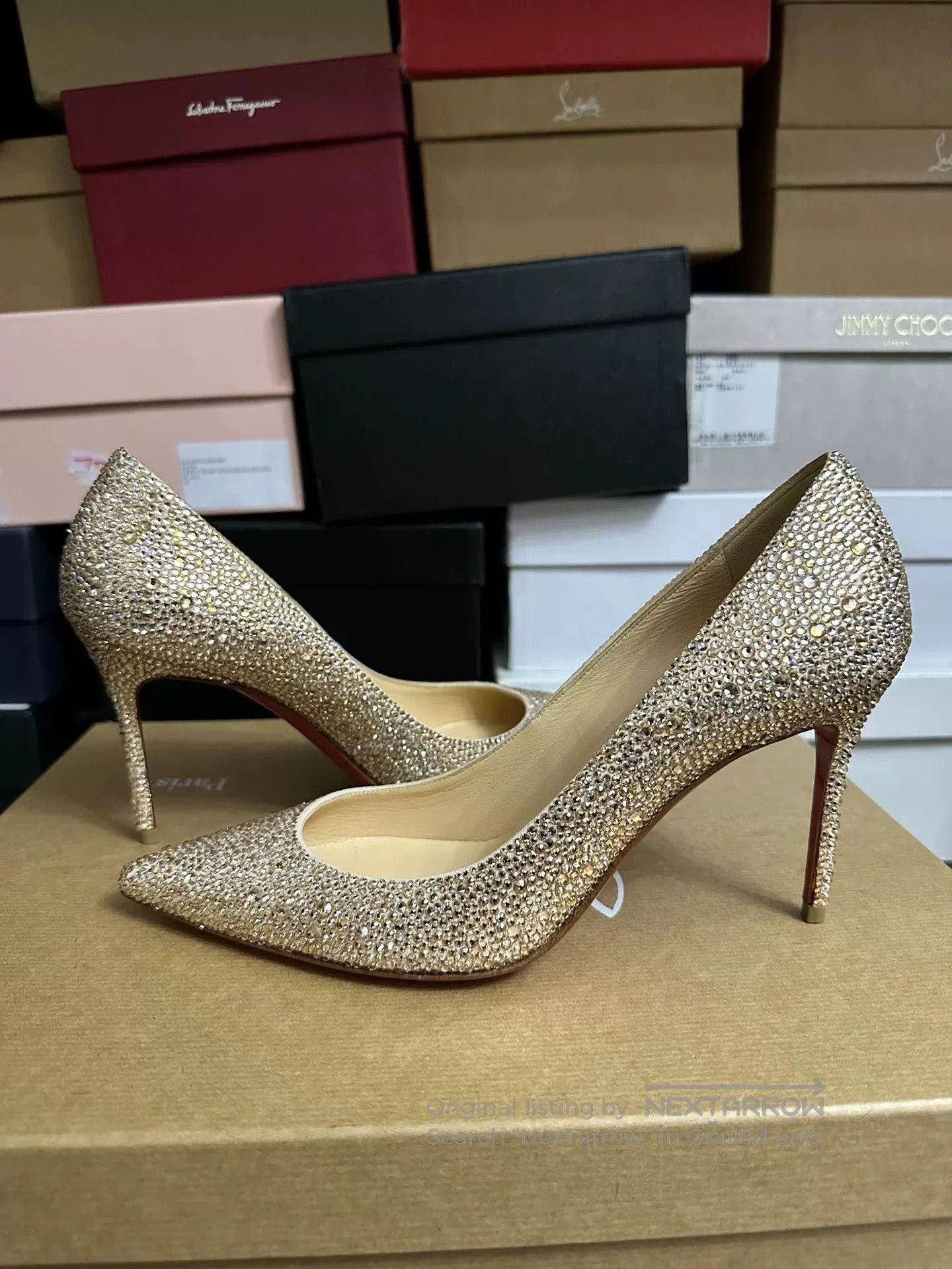 Christian Louboutin Christian Louboutin Red Sole Champagne Crystal Shoes. Size US 7.5 / IT 37.5 - 3 Thumbnail