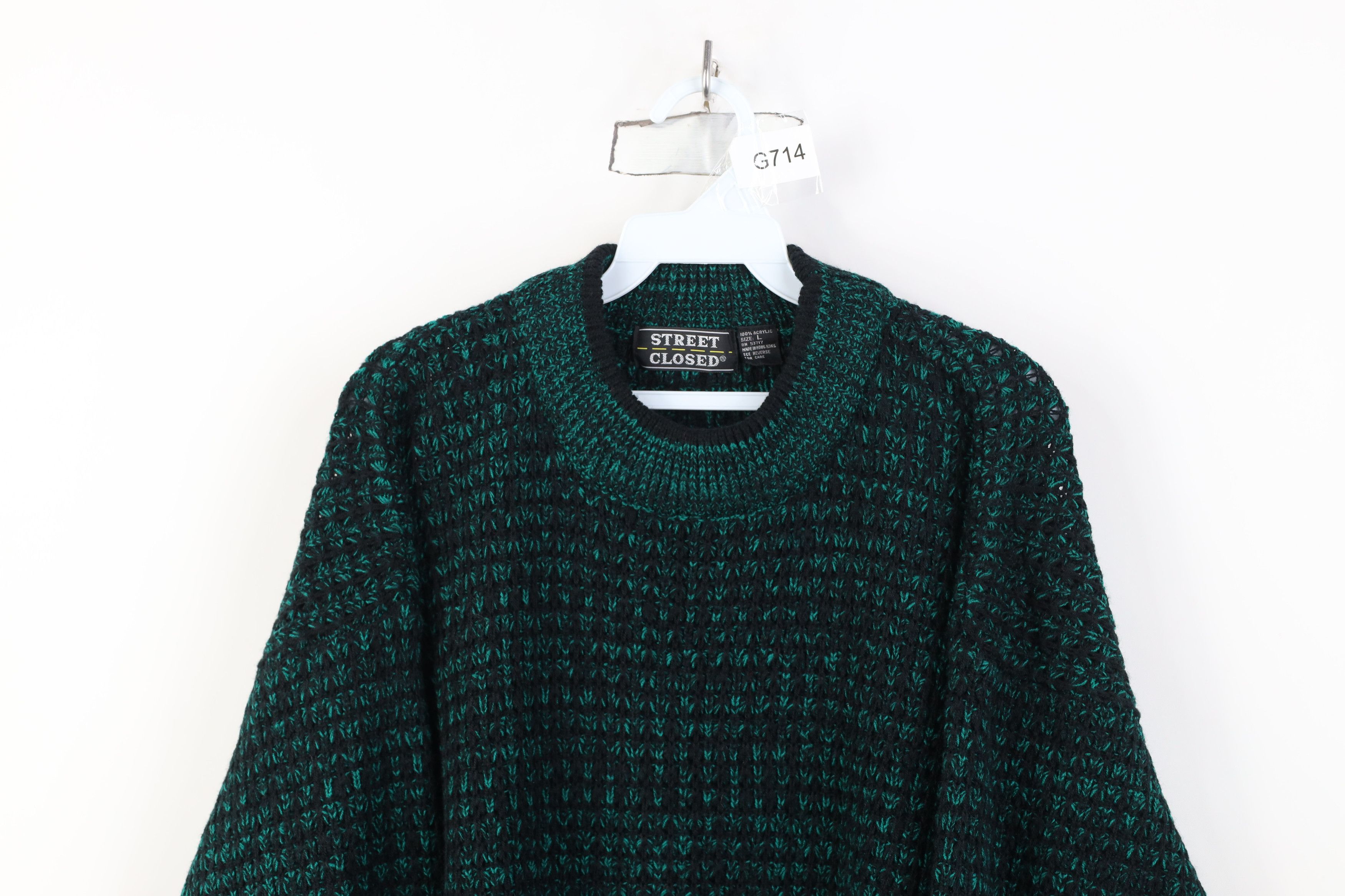 Vintage Vintage 90s Streetwear Ribbed Knit Crewneck Sweater Green Size US L / EU 52-54 / 3 - 2 Thumbnail