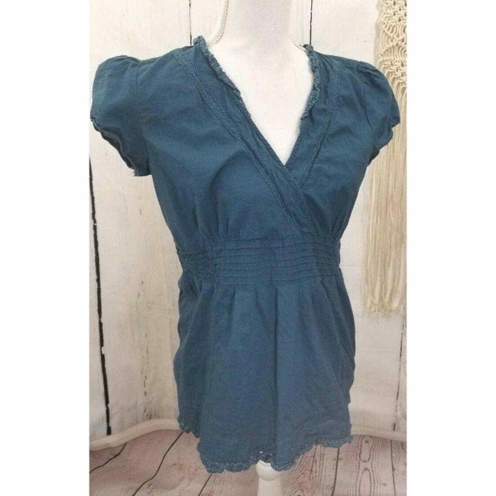 Other Gloria Vanderbilt Women's Top Blouse Blue Green Lace Details Size S / US 4 / IT 40 - 3 Thumbnail