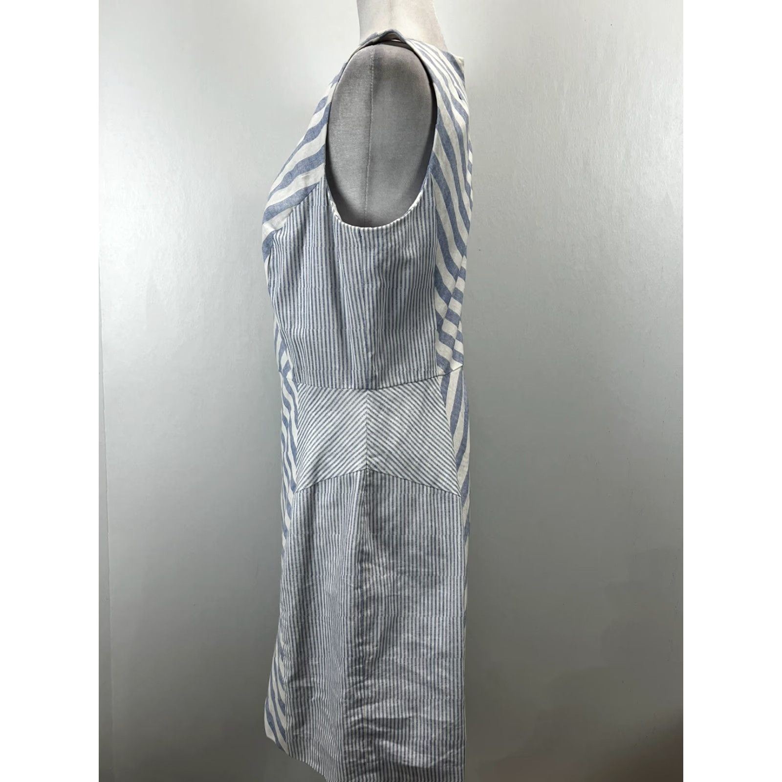 Vintage ANA Linen Blend Dress Sz L VGUC Sleeveless Knee Length Sheath Lined Striped Womens Blue White Size L / US 10 / IT 46 - 2 Thumbnail