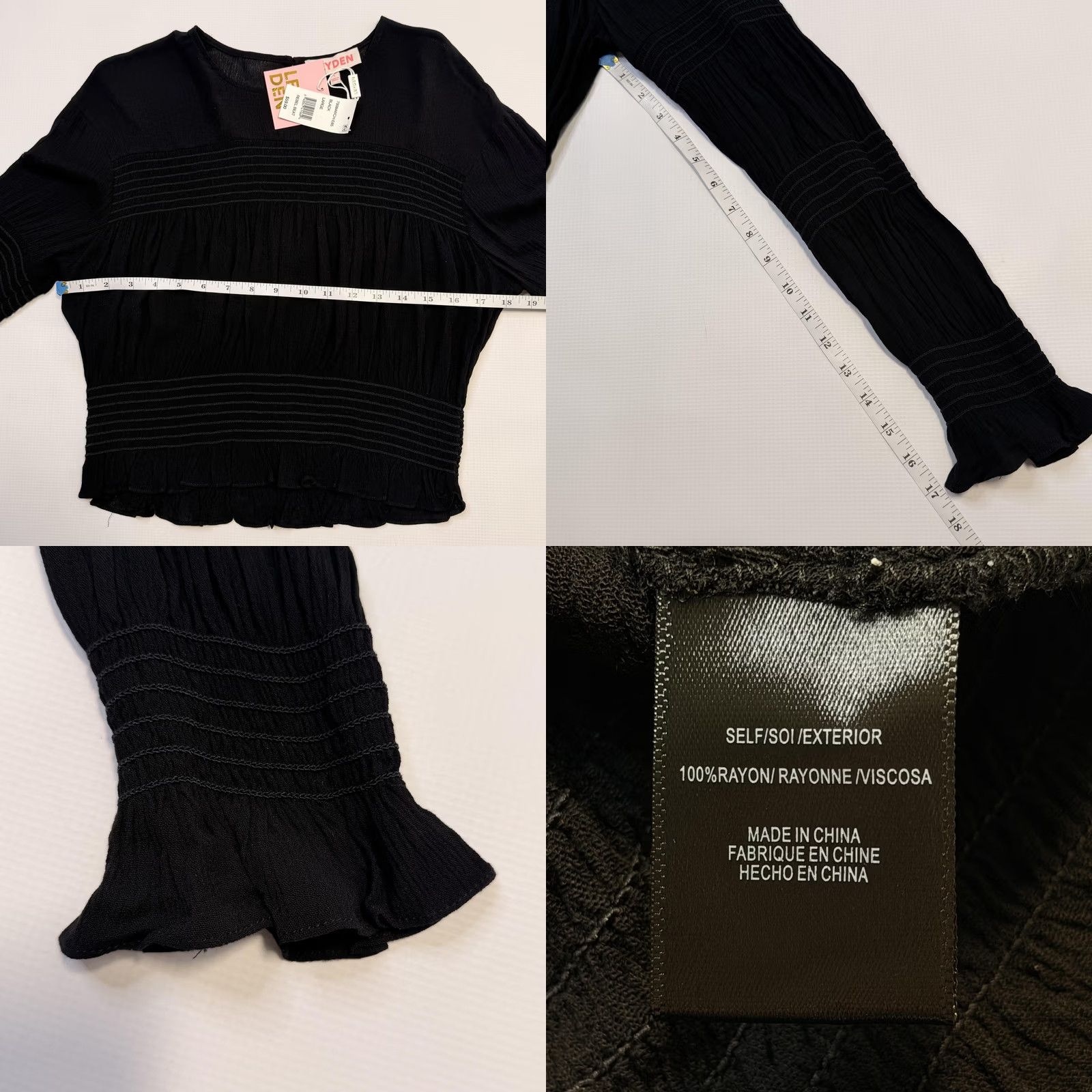 Vintage Leyden Blouse Womens Large Black Cropped Bell Sleeve Ruffle Hem Rebel Beat Top Size L / US 10 / IT 46 - 8 Thumbnail