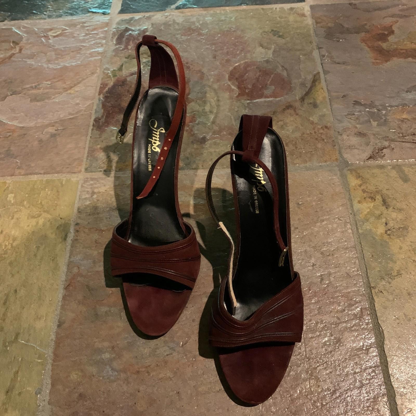 Imperial Vintage Impo Maroon Open-Toe Metal Heels W Ankle Strap (S611 Size US 9 / IT 39 - 7 Thumbnail