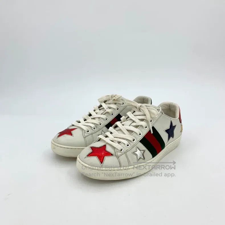 Gucci Gucci White five-pointed star striped webbing casual lace- Size US 5.5 / IT 35.5 - 1 Thumbnail