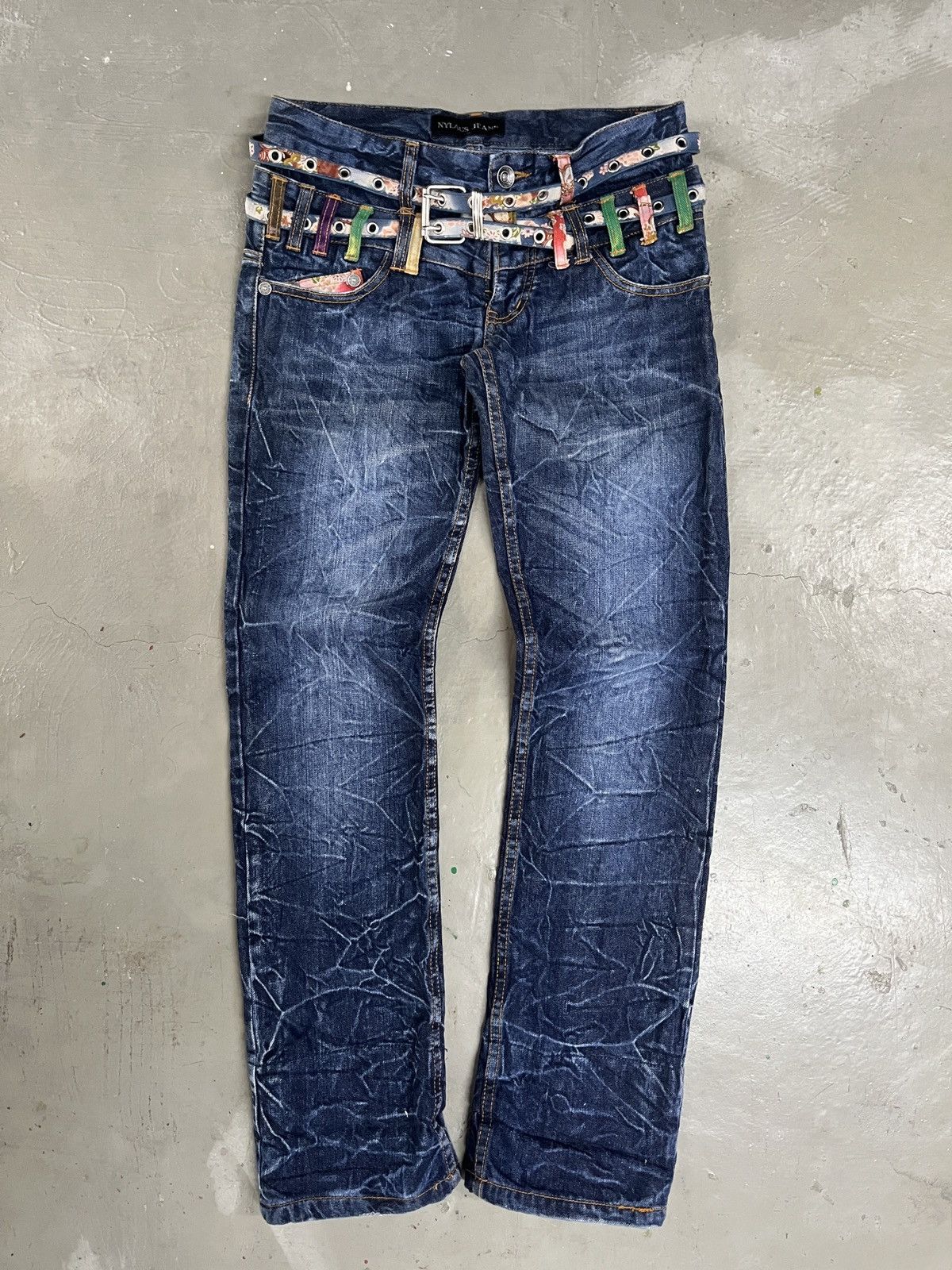If Six Was Nine 2000s Nylaus Karakuri Double Waist Washed Denim Jeans Faded Size US 30 / EU 46 - 3 Thumbnail