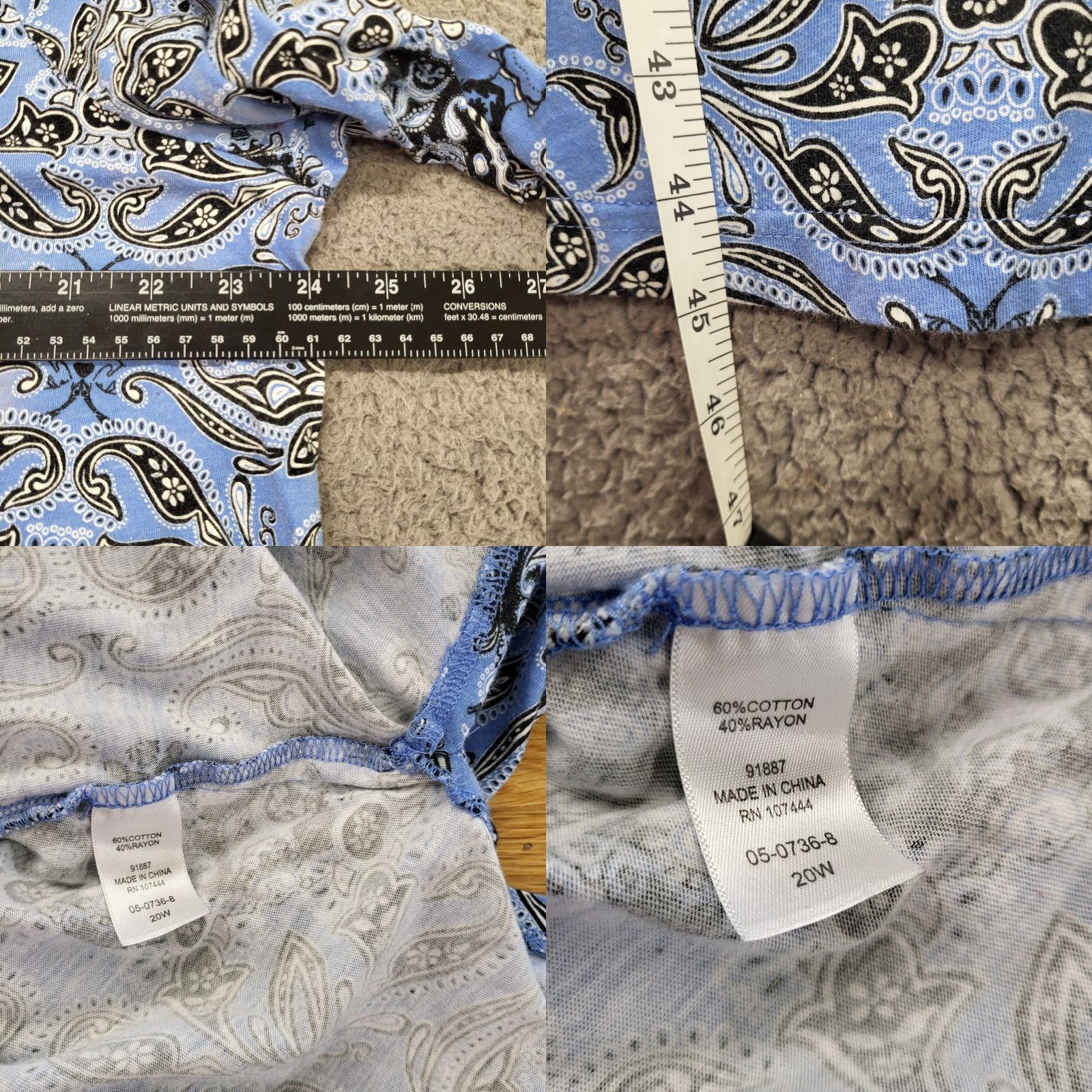 Vintage Jessica London Dress Plus Size 20W Blue Paisley Long Tie Sleeves Keyhole Size 3XL / US 20-22 - 8 Thumbnail