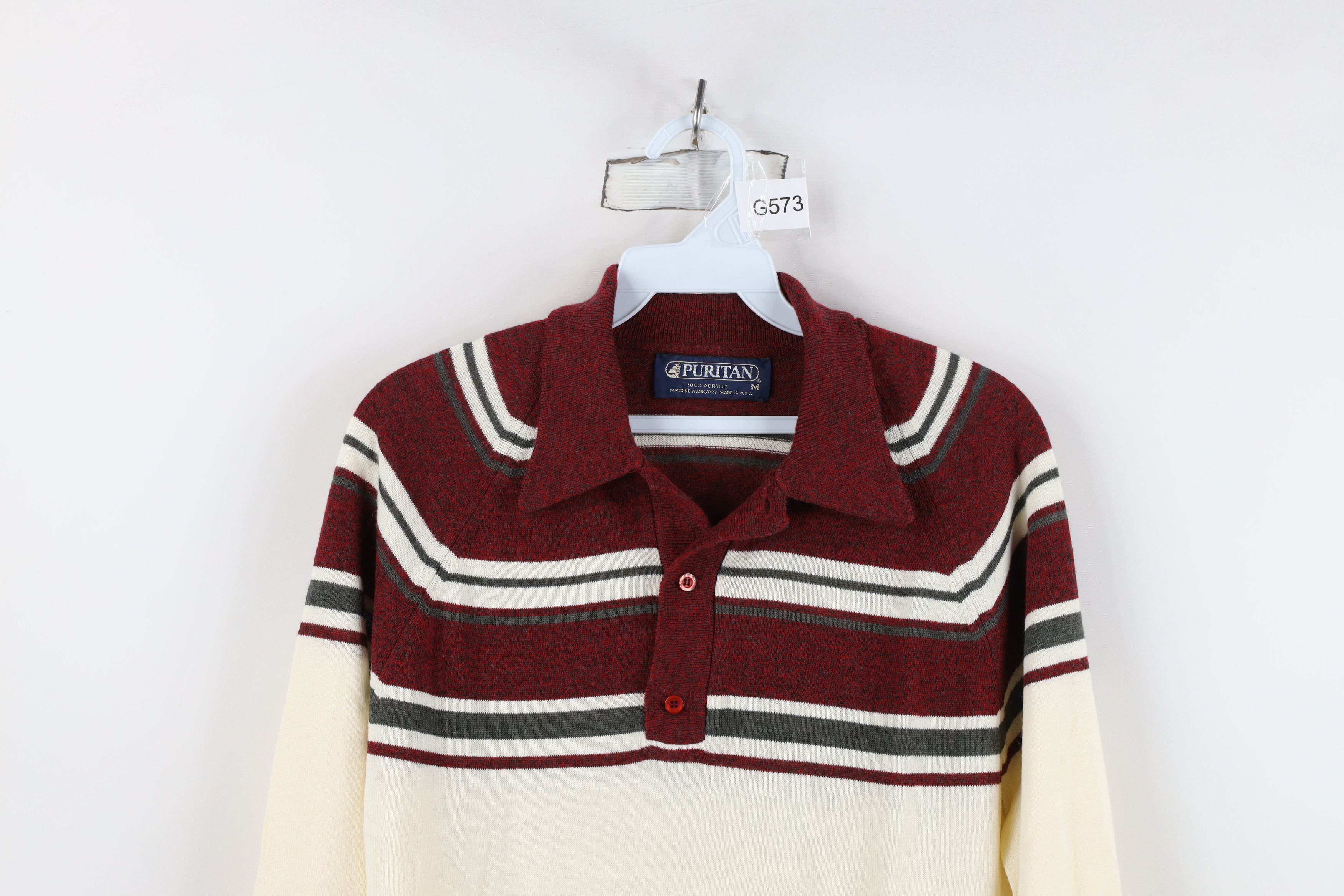 Vintage Vintage 70s Streetwear Block Knit Collared Polo Sweater USA Size US M / EU 48-50 / 2 - 2 Thumbnail