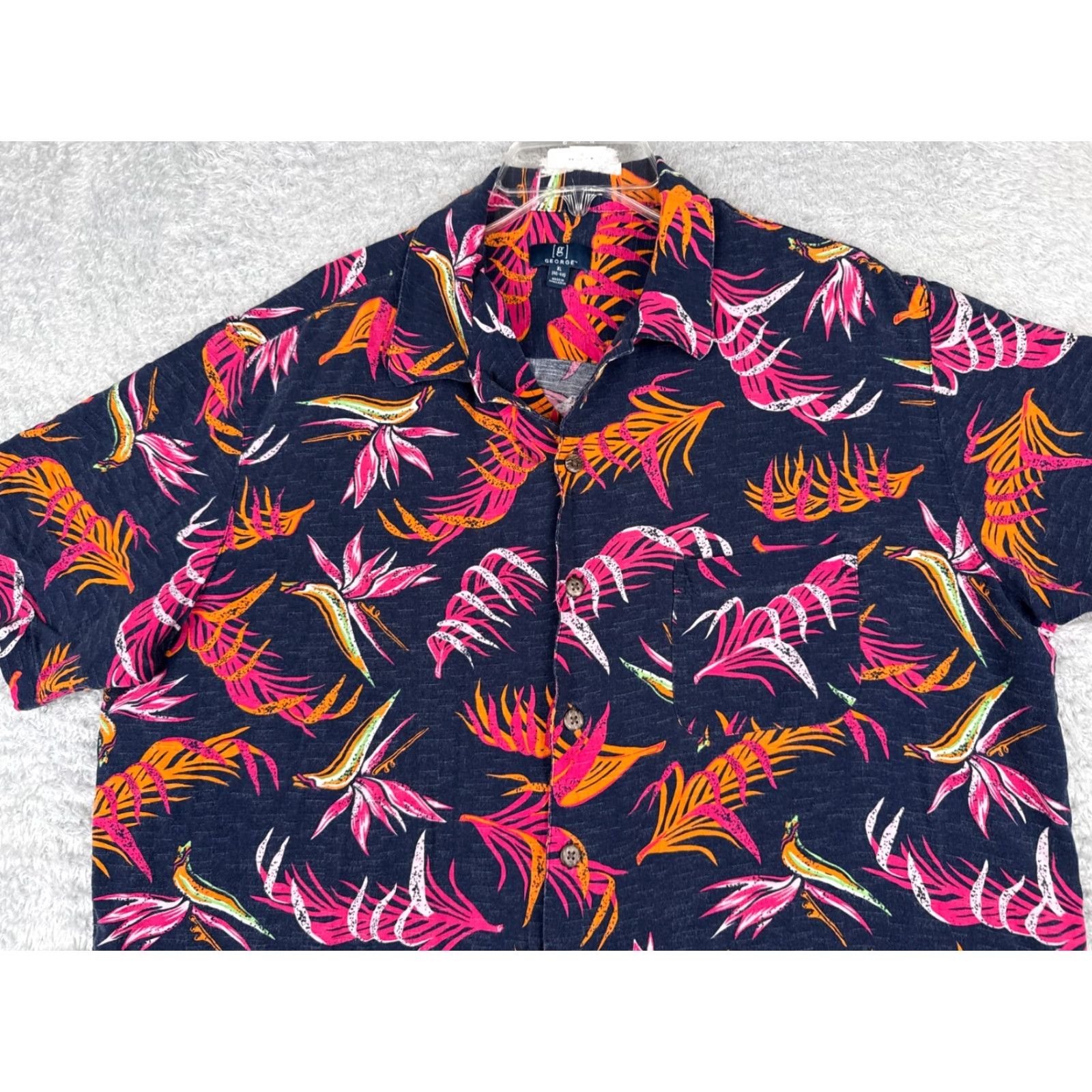 George George Hawaiian Shirt Mens XL Blue Floral Bird of Paradise Button-Up Rayon Size US XL / EU 56 / 4 - 4 Thumbnail