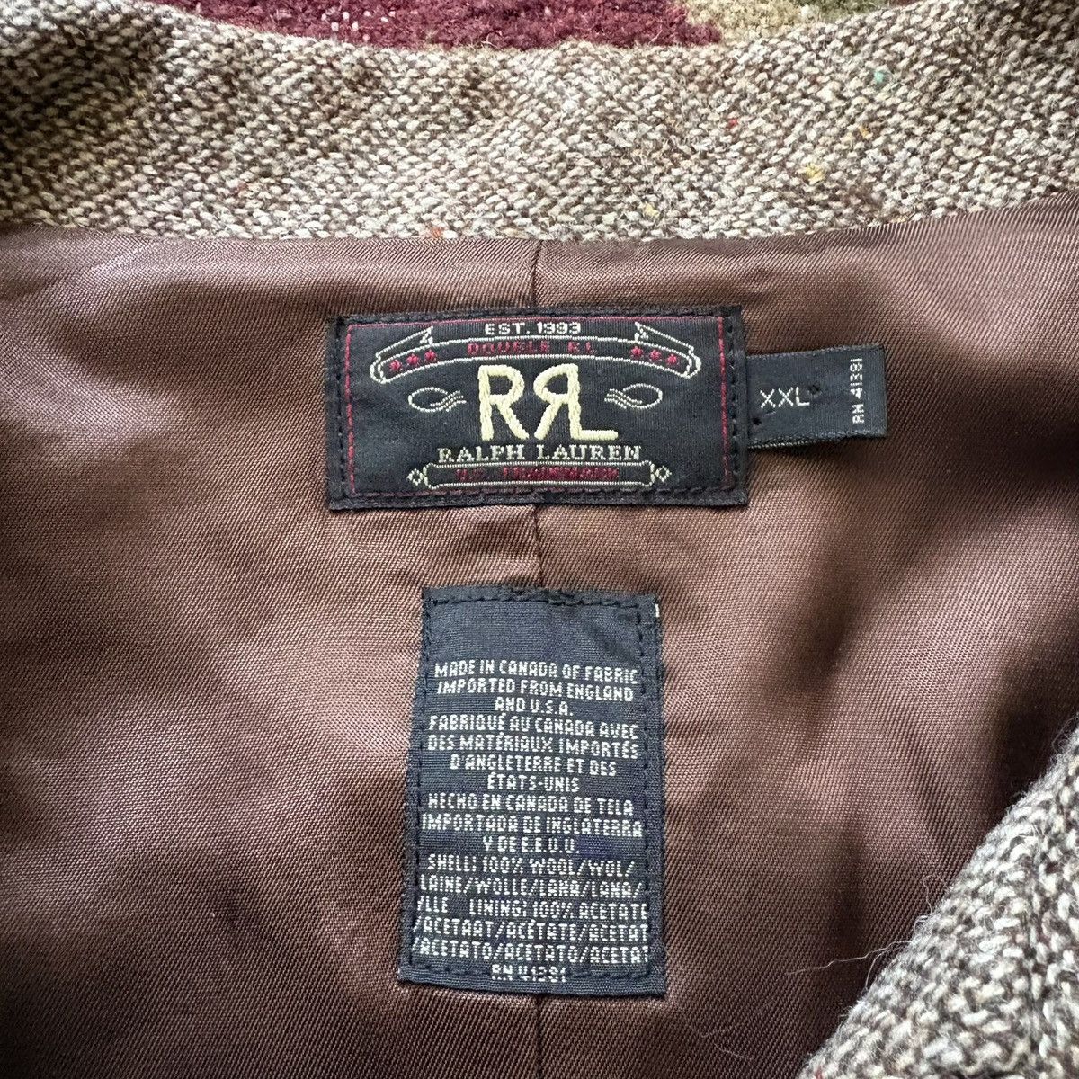 RRL Ralph Lauren Vintage 90s RRL Tweed Speckled Bomber Flap Pocket Boxy Crop Size US XXL / EU 58 / 5 - 6 Thumbnail