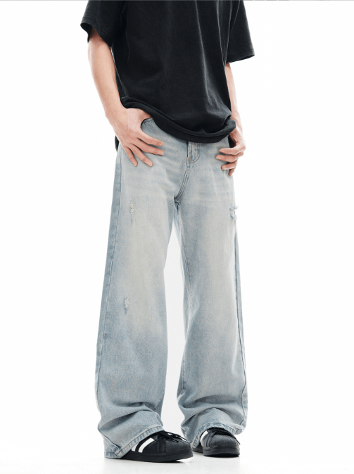 Japanese Brand × Vintage American retro washed blue ripped loose jeans for men Size US 32 / EU 48 - 3 Thumbnail
