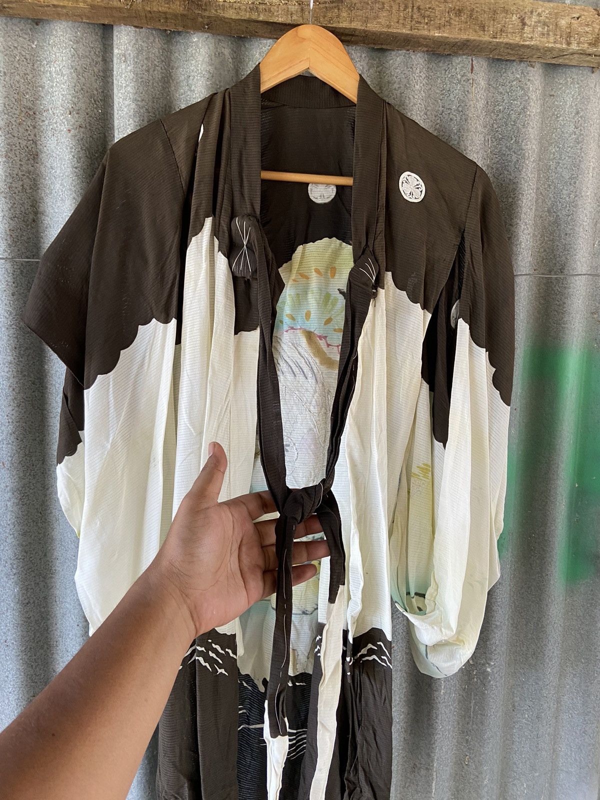 Komono Vintage Japanese Haori CraneLandscape Silk Kimono Size M / US 6-8 / IT 42-44 - 8 Thumbnail